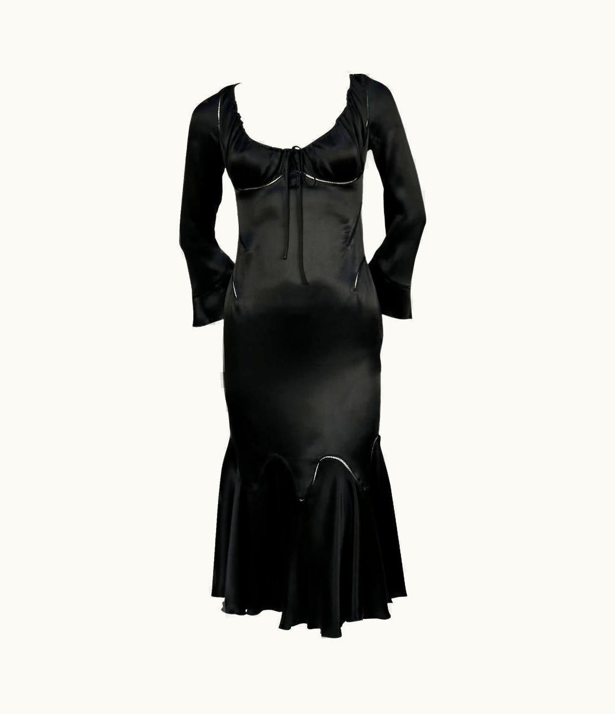 Alexander McQueen 2002 Alexander Mcqueen Black Silk Charmeuse Runway Dress