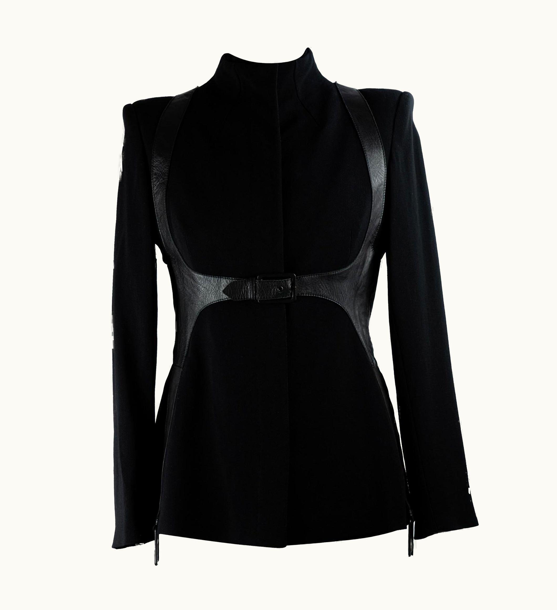 Alexander McQueen Alexander McQueen 2002 Supercalifragilistic Wool Black Leather Harness Jacket