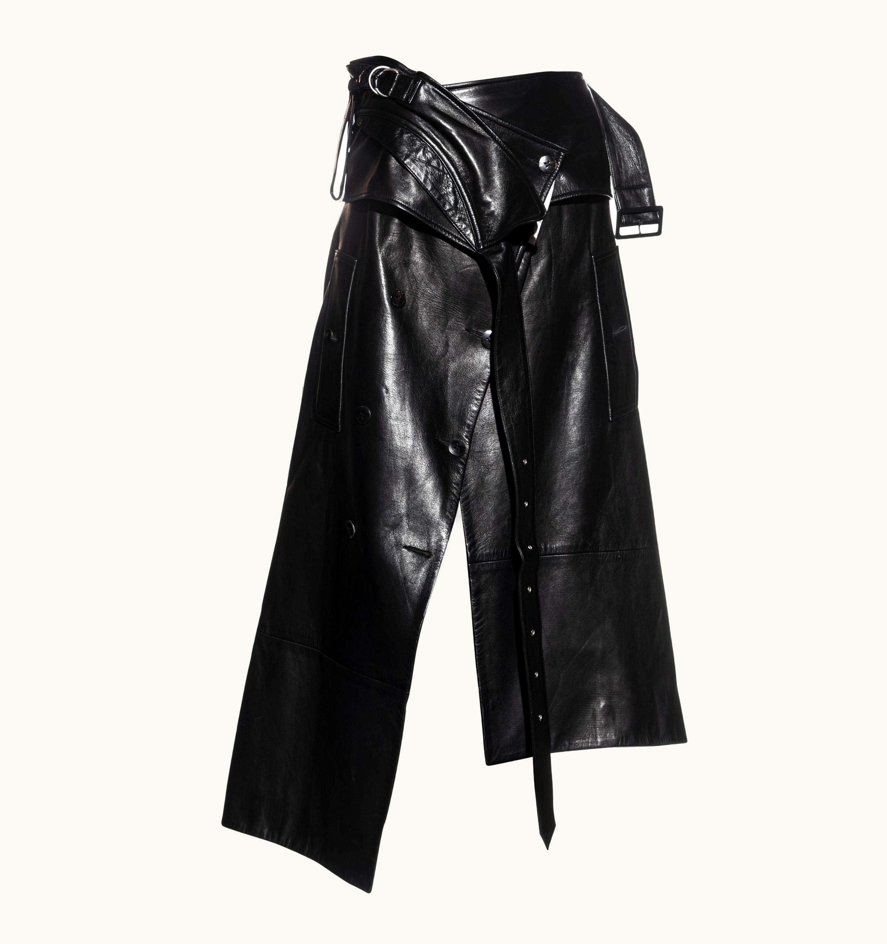 John Galliano John Galliano Black Leather Deconstructed Wrap Skirt, C 2002