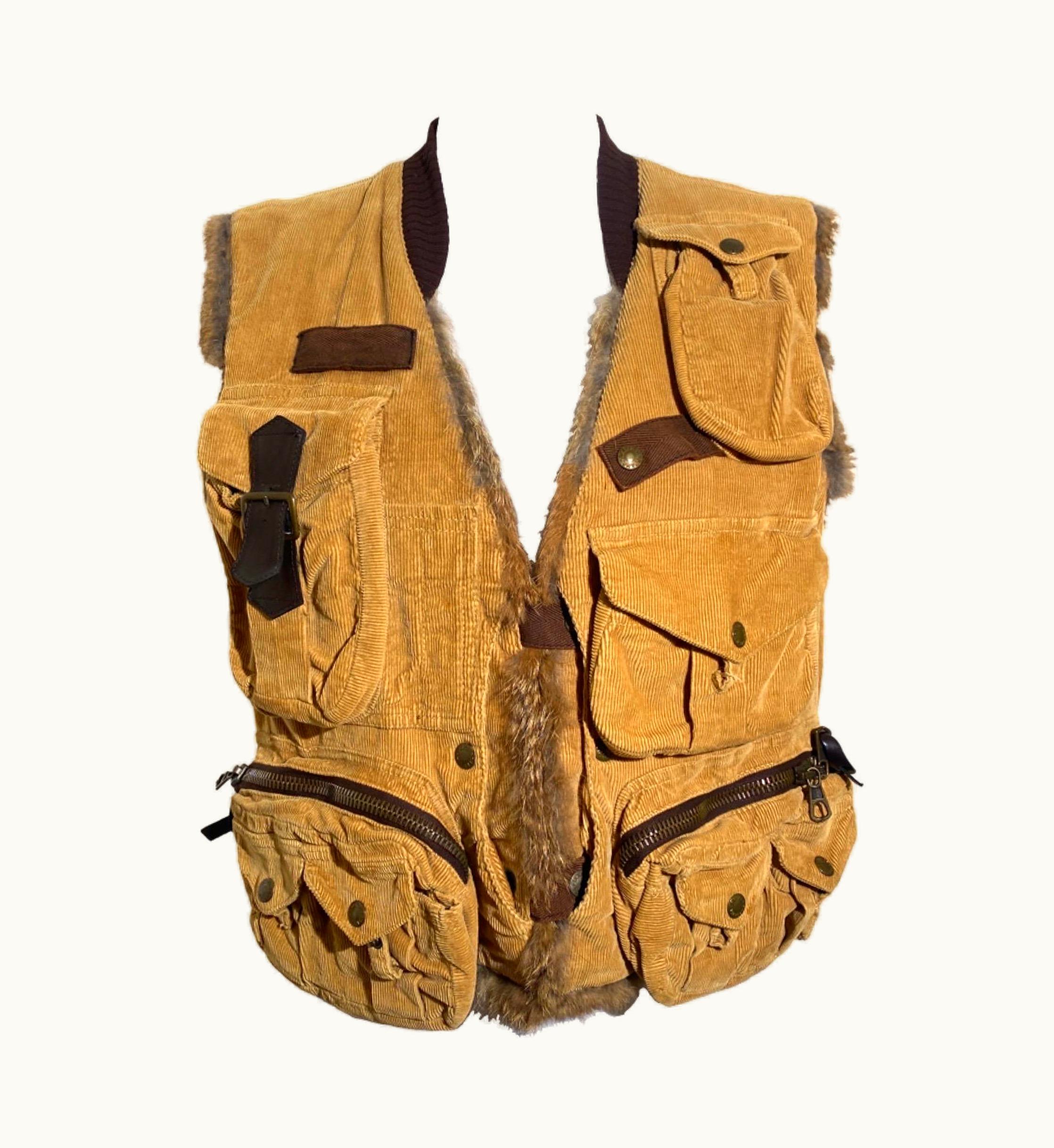 Dolce & Gabbana Dolce & Gabbana 2002 AW Tan Corduroy Cargo Fur Vest