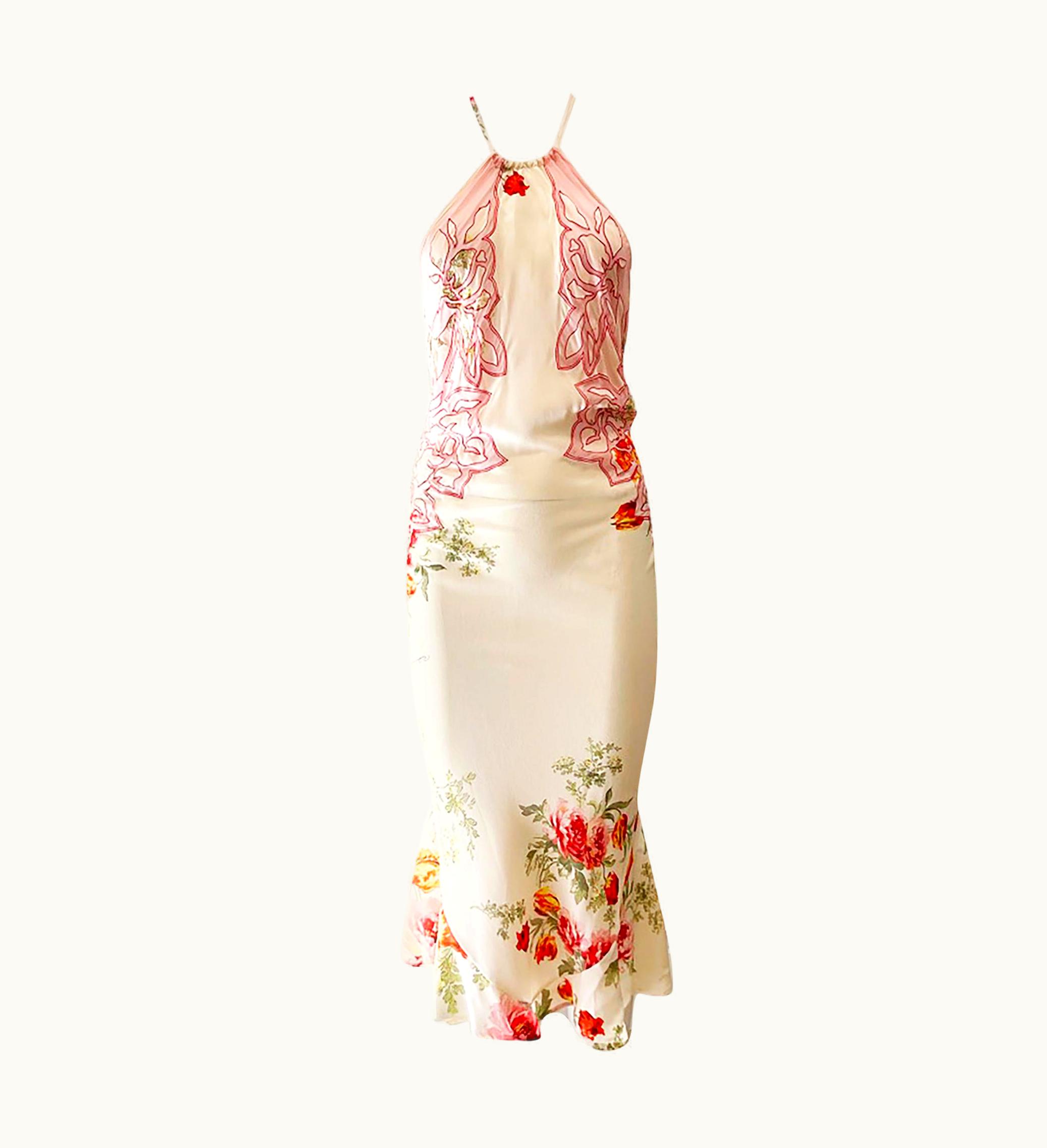 Roberto Cavalli S/S 2002 Roberto Cavalli Sheer Floral Silk Backless Dress