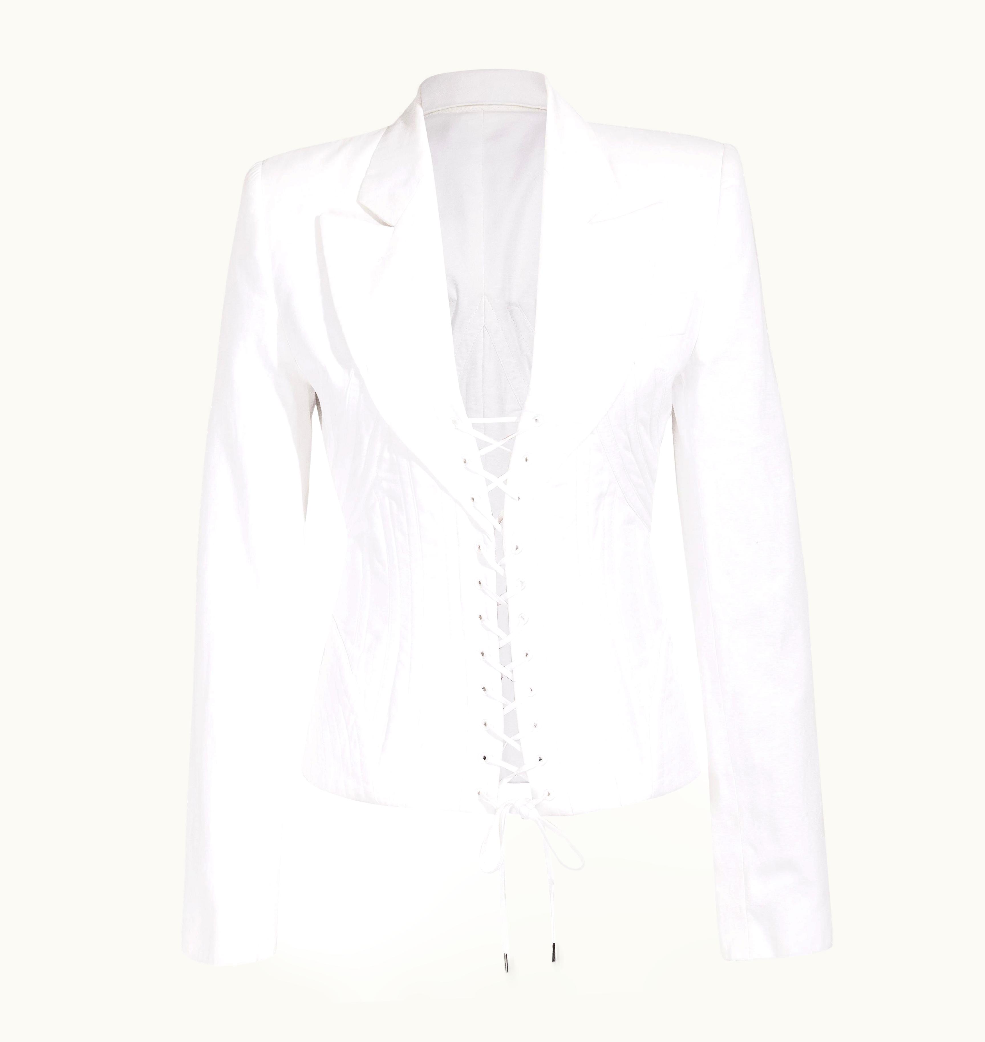 Alexander McQueen S/S 2002 Alexander McQueen White Structured Lace-Up Blazer
