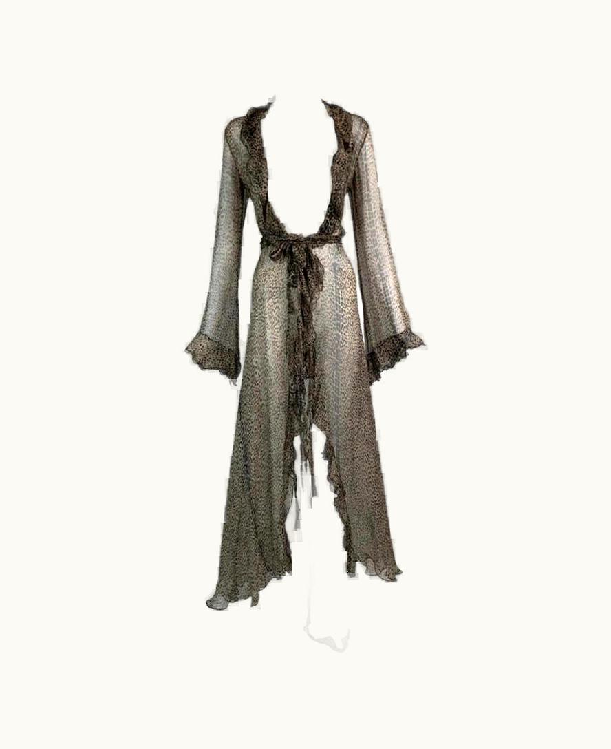 Roberto Cavalli S/S 2002 Roberto Cavalli Sheer Leopard Silk Maxi Dress