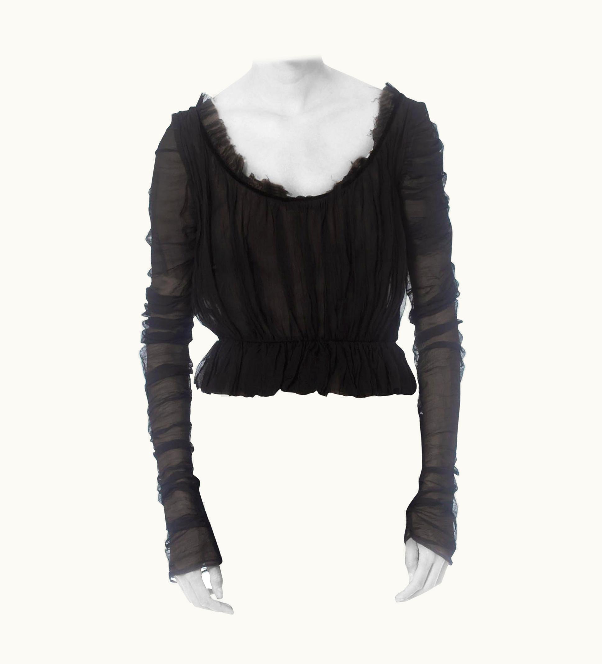 Alexander McQueen 2002 Fall Collection Alexander Mcqueen Black Silk Chiffon Shredded Sheer Boho G