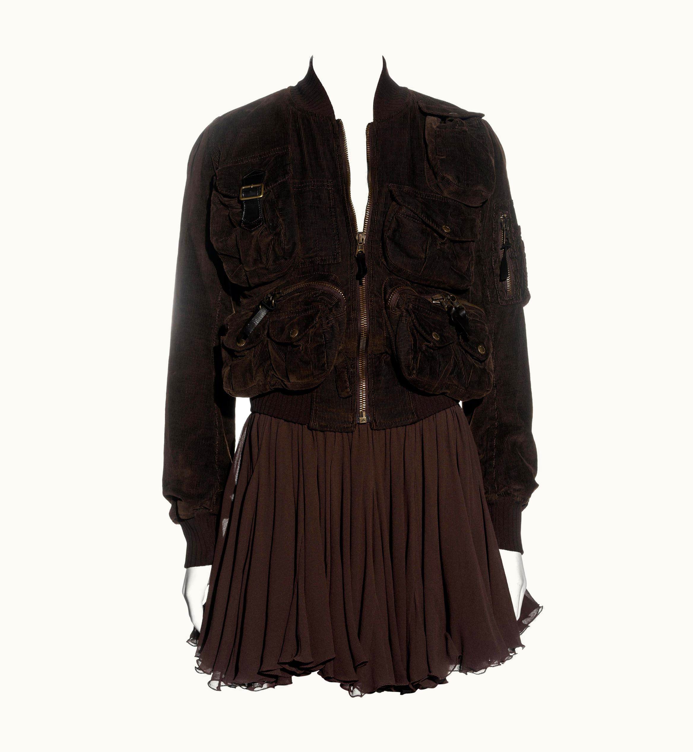 Dolce & Gabbana Dolce & Gabbana Brown Corduroy Multipocket Jacket And Mini Skirt Set, AW 2002