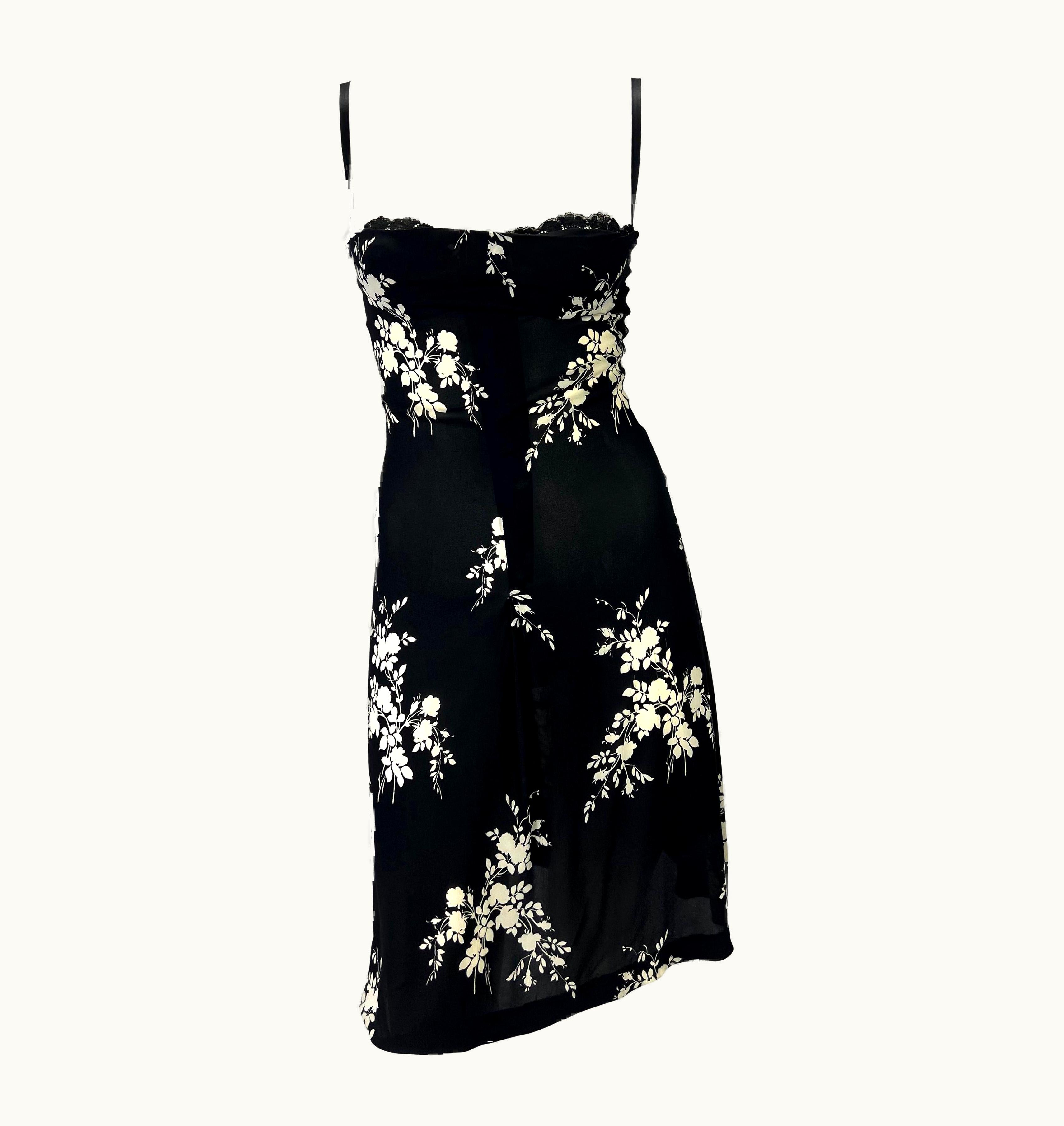 Dolce & Gabbana S/S 2002 Dolce & Gabbana Runway Sheer Black Stretch Silk Floral Bustier Dress UZ0602836