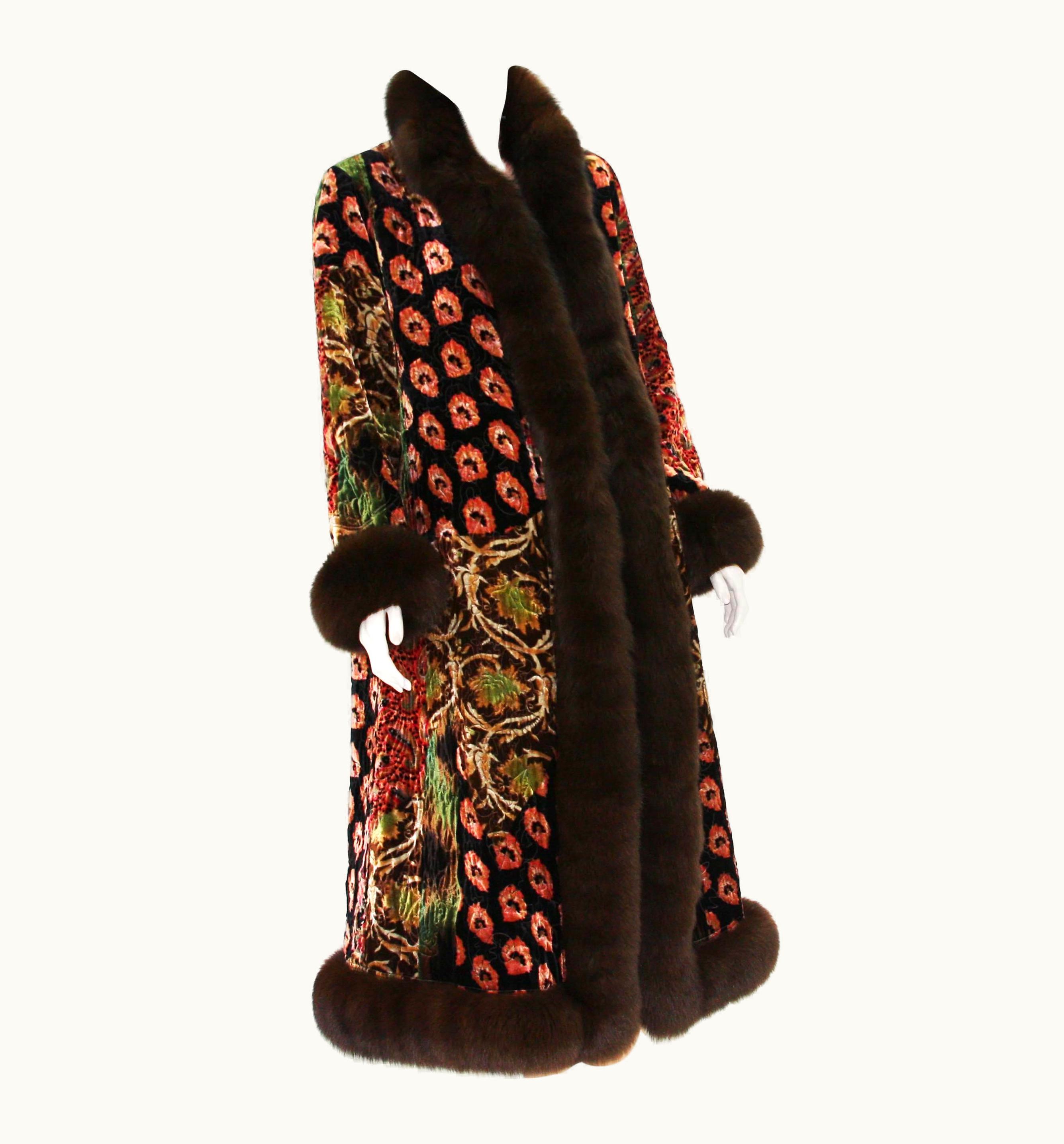 Oscar De La Renta Oscar De La Renta AW 2002 Velvet Reversible Long Coat Sable Trim + Dress