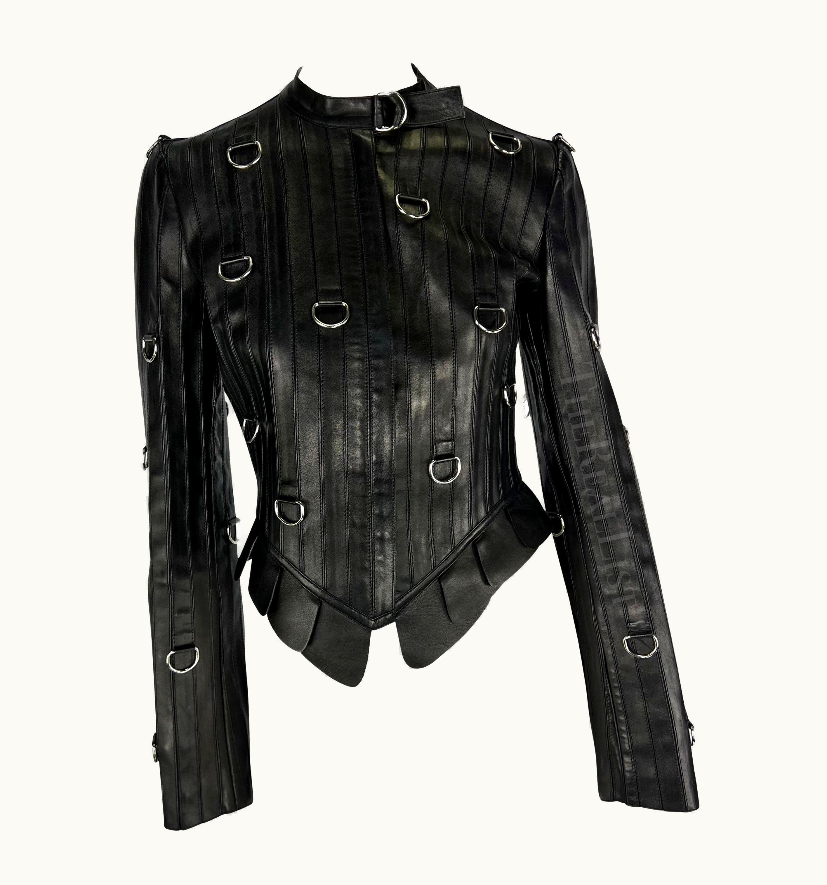 Alexander McQueen S/S 2003 Alexander McQueen Irere Runway Black Leather Ring Moto Jacket