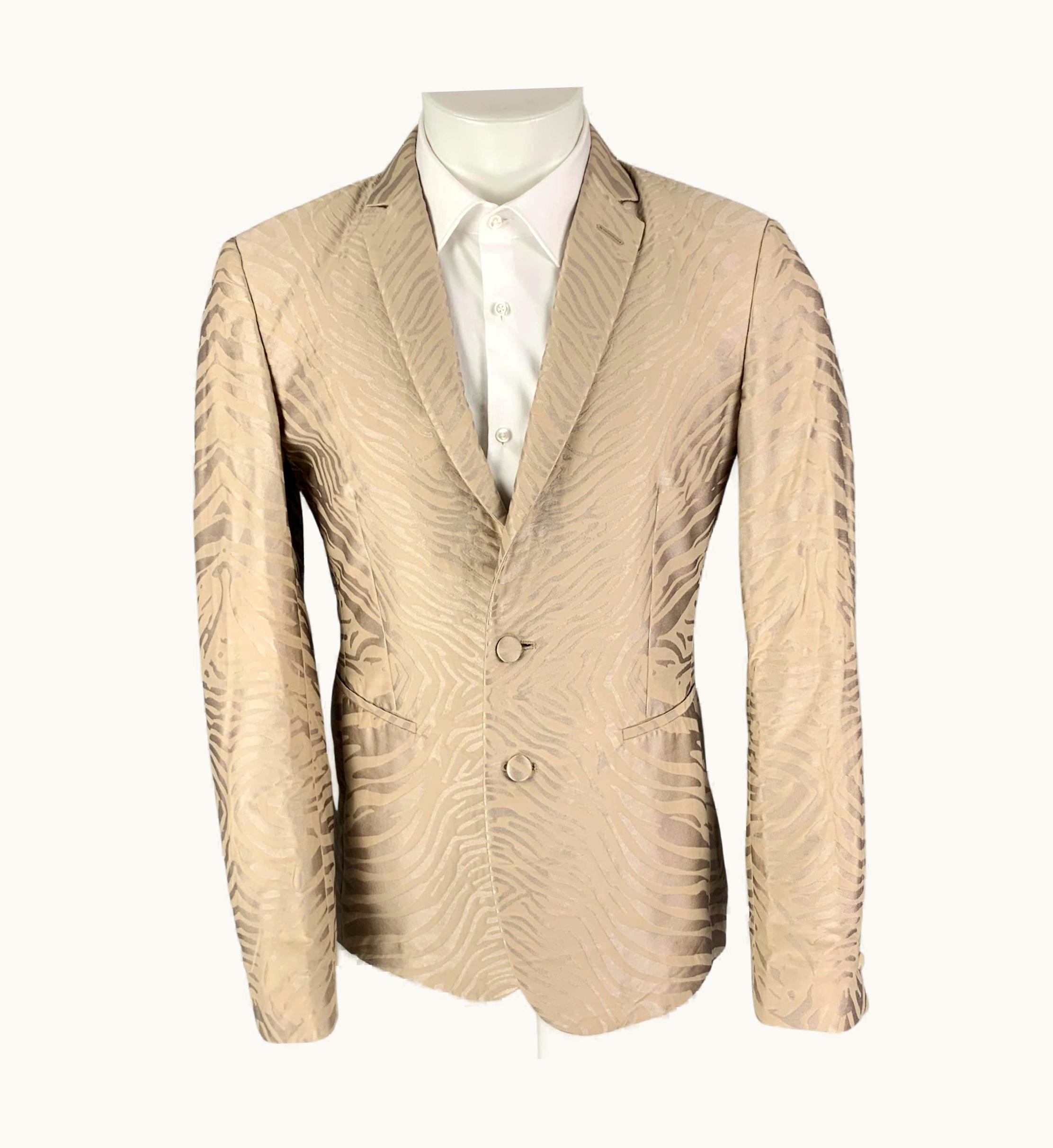 Roberto Cavalli Roberto Cavalli Tan Jacquard Polyester Blend Sport Coat