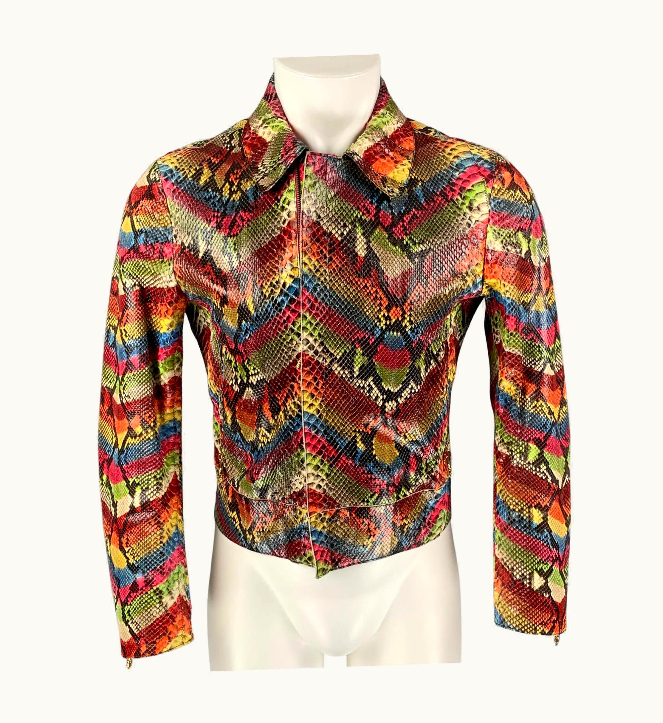 Roberto Cavalli Roberto Cavalli Multi-Color Chevron Phyton Skin Hidden Zipper Jacket