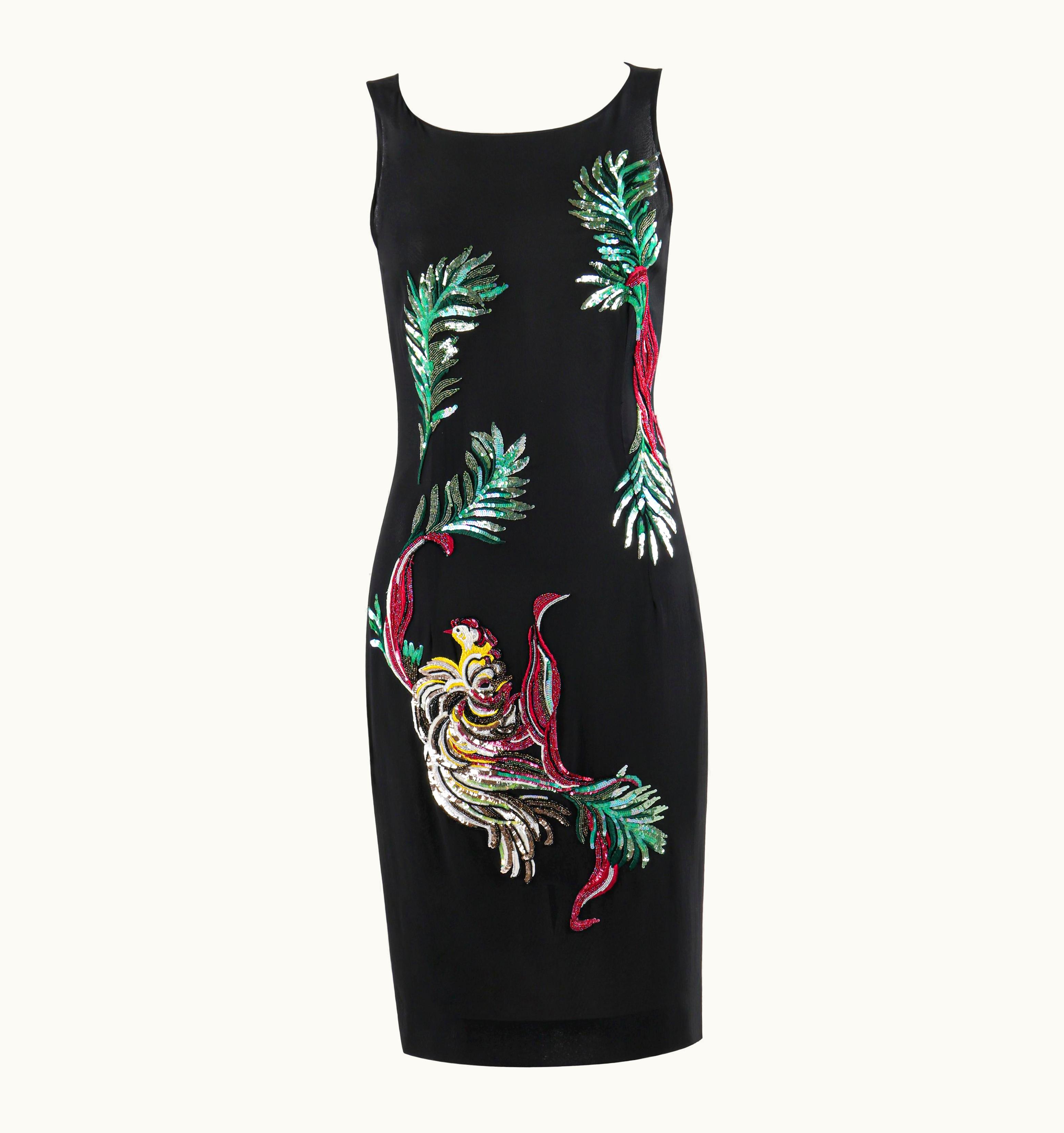 Alexander McQueen Givenchy Couture AW 1997 Alexander McQUEEN Black Sequin Embroidered Bird Dress