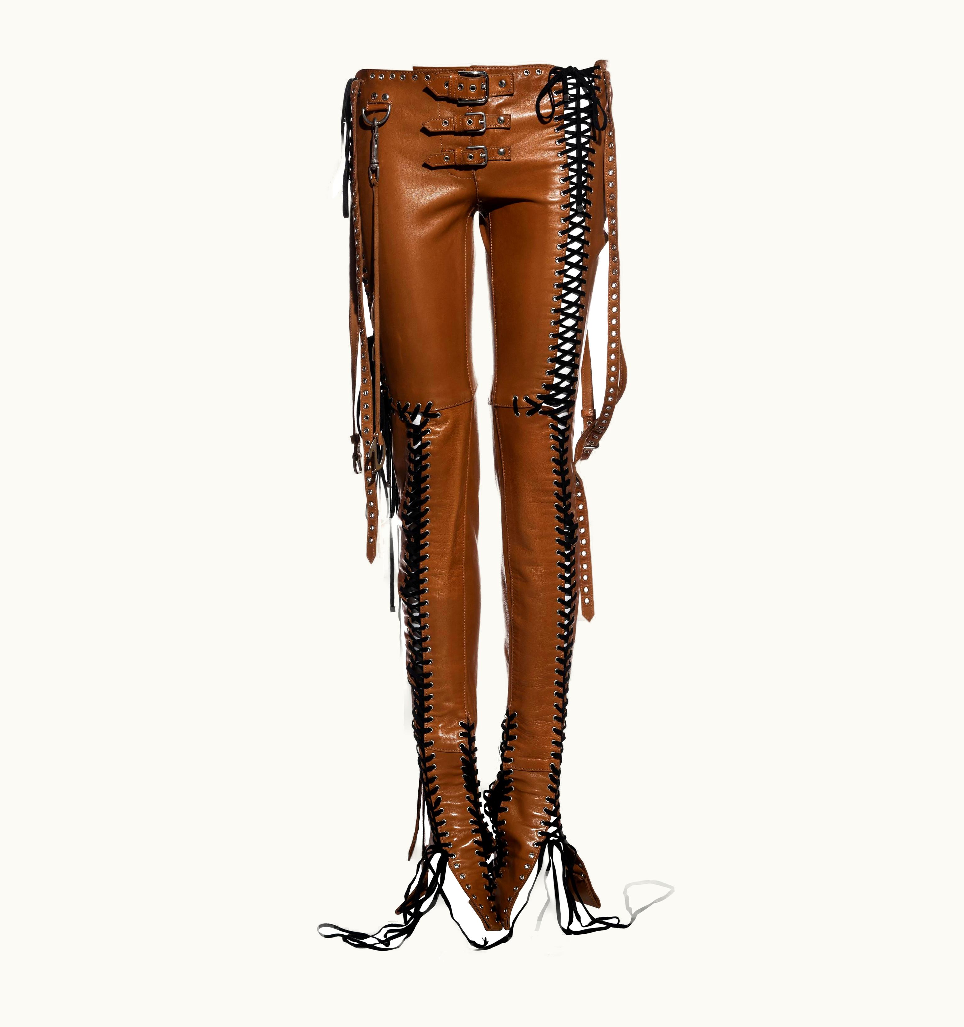 Dolce & Gabbana Dolce & Gabbana Tan Lace Up Leather Pants, S/S 2003
