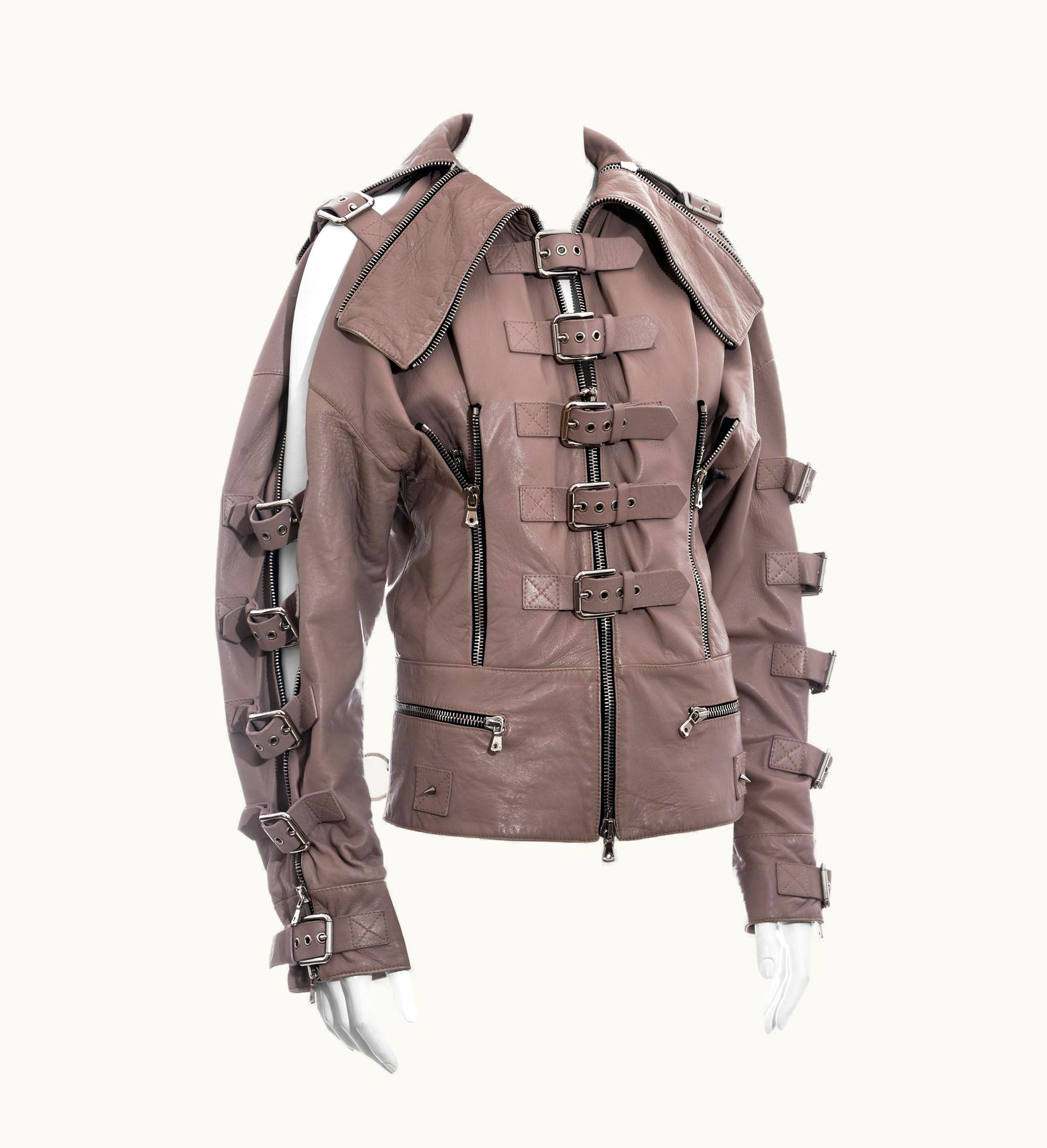Dolce & Gabbana Dolce & Gabbana Mauve Leather Buckled Bondage Jacket, S/S 2003