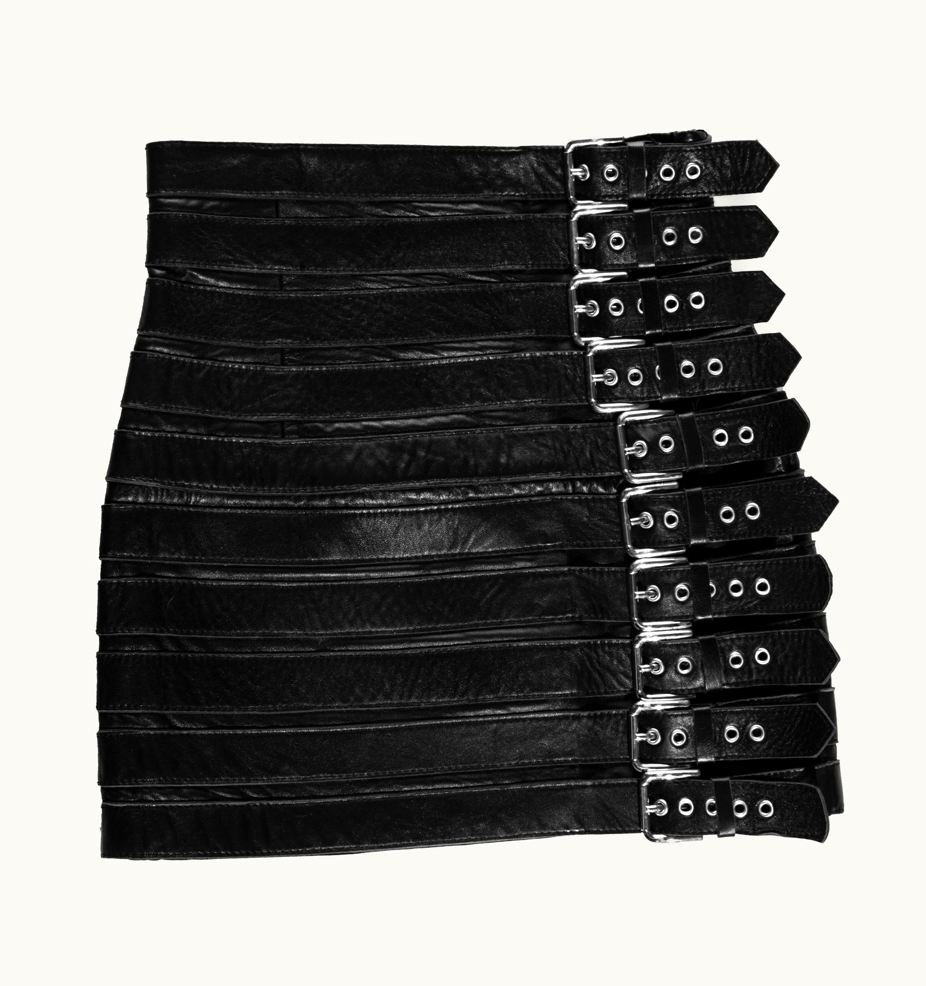 Dolce & Gabbana Dolce & Gabbana Black Lambskin Leather Buckled Mini Skirt, S/S 2003