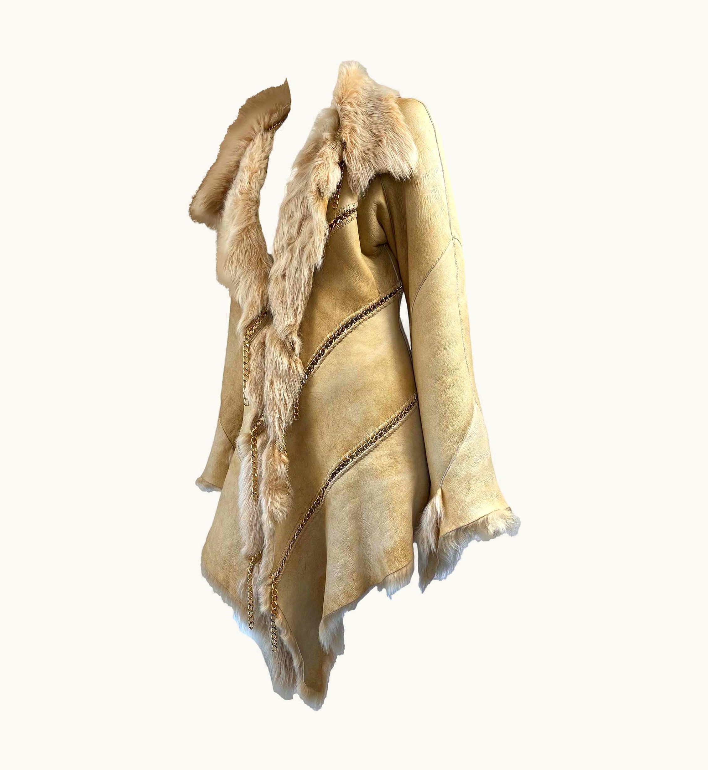 Roberto Cavalli AW 2003 Roberto Cavalli Shearling Chain Suede Oversized Coat