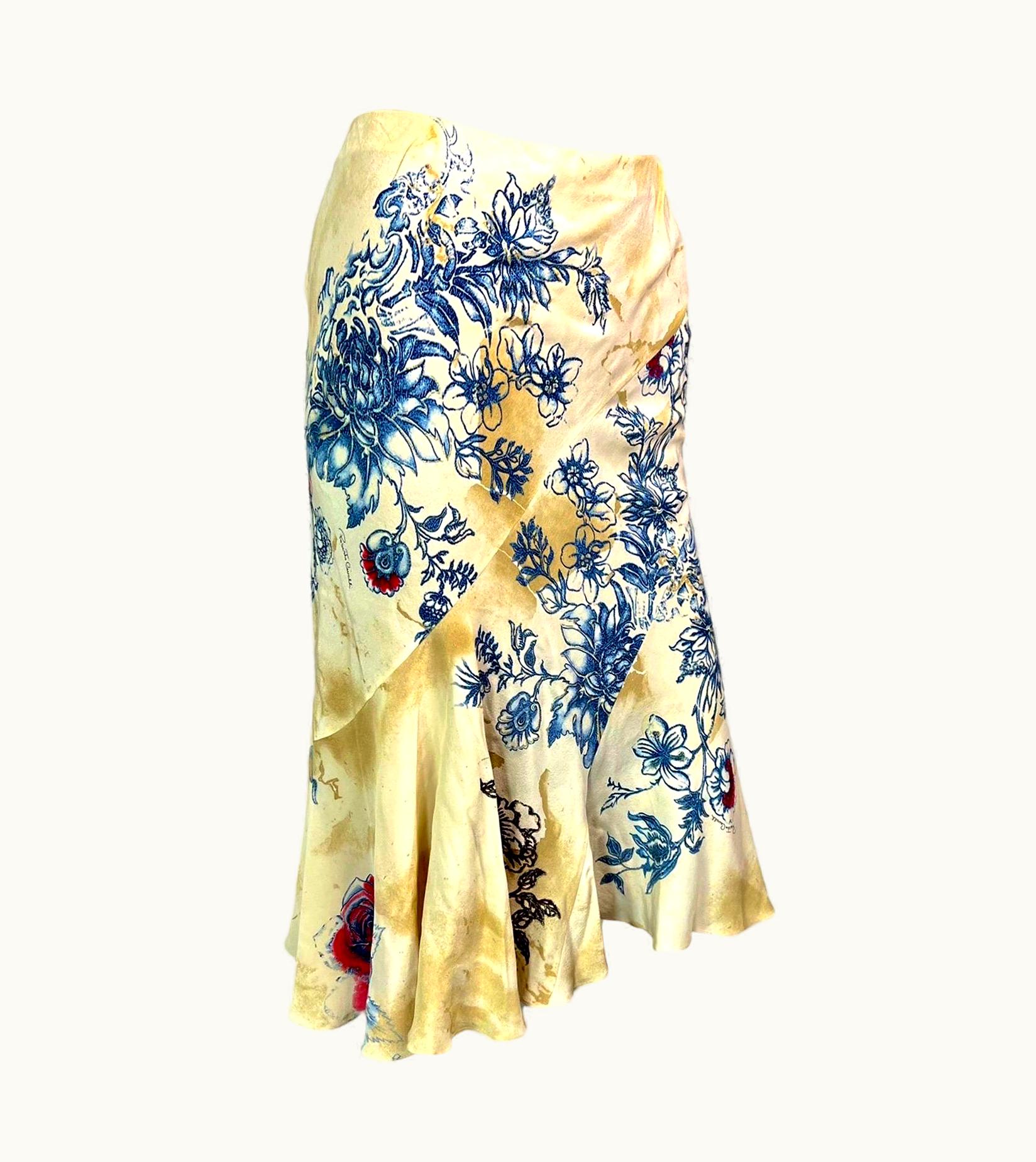 Roberto Cavalli Roberto Cavalli S/S 2003 Runway Tattoo Print Silk Midi Skirt