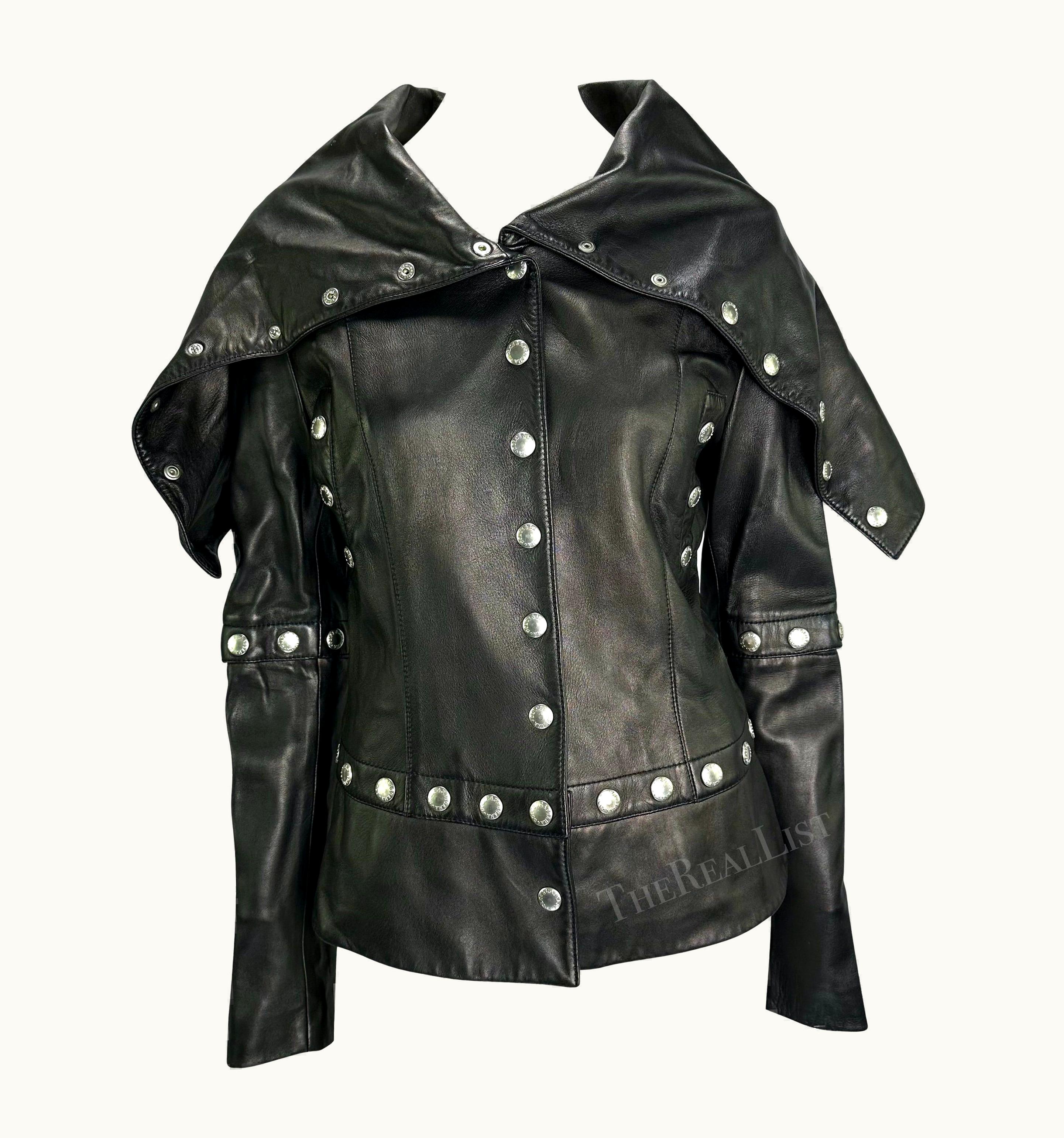 Dolce & Gabbana AW 2003 Dolce & Gabbana Convertible Black Leather Logo Snap Jacket