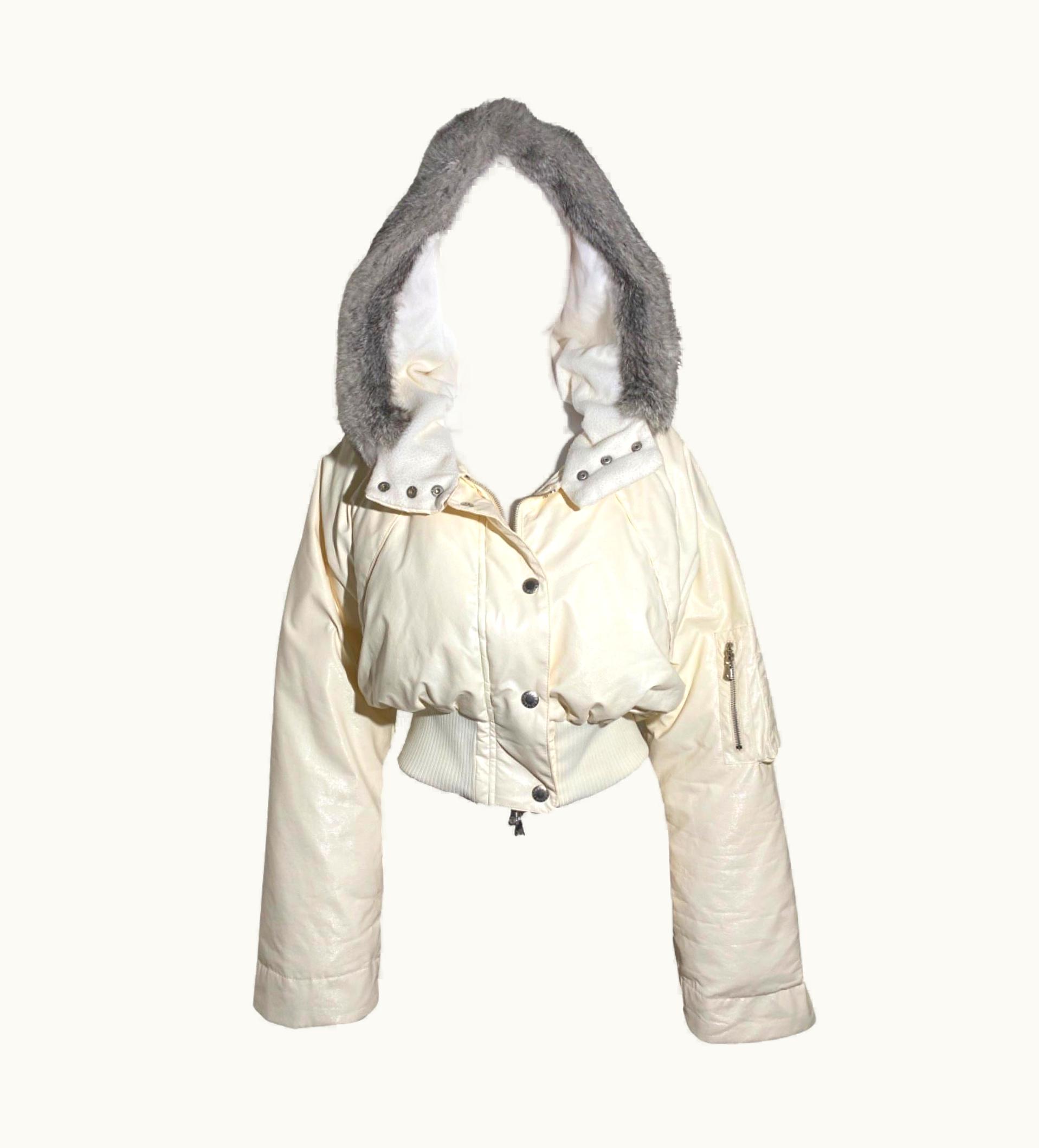 Dolce & Gabbana Dolce And Gabbana 2003 AW Shiny Ivory Cropped Puffer Jacket