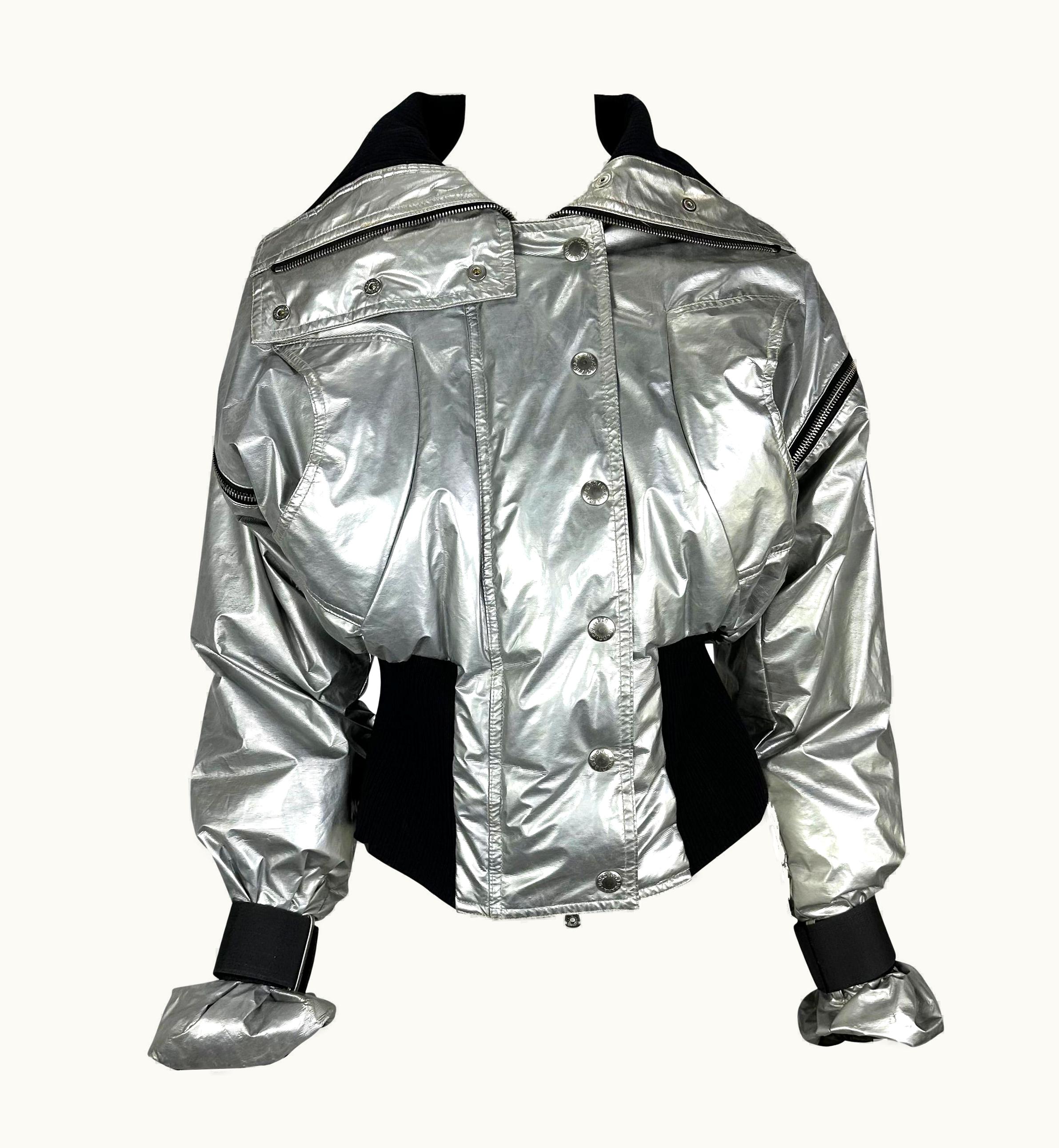 Dolce & Gabbana AW 2003 Dolce And Gabbana Silver Cropped Zip Puffer Jacket