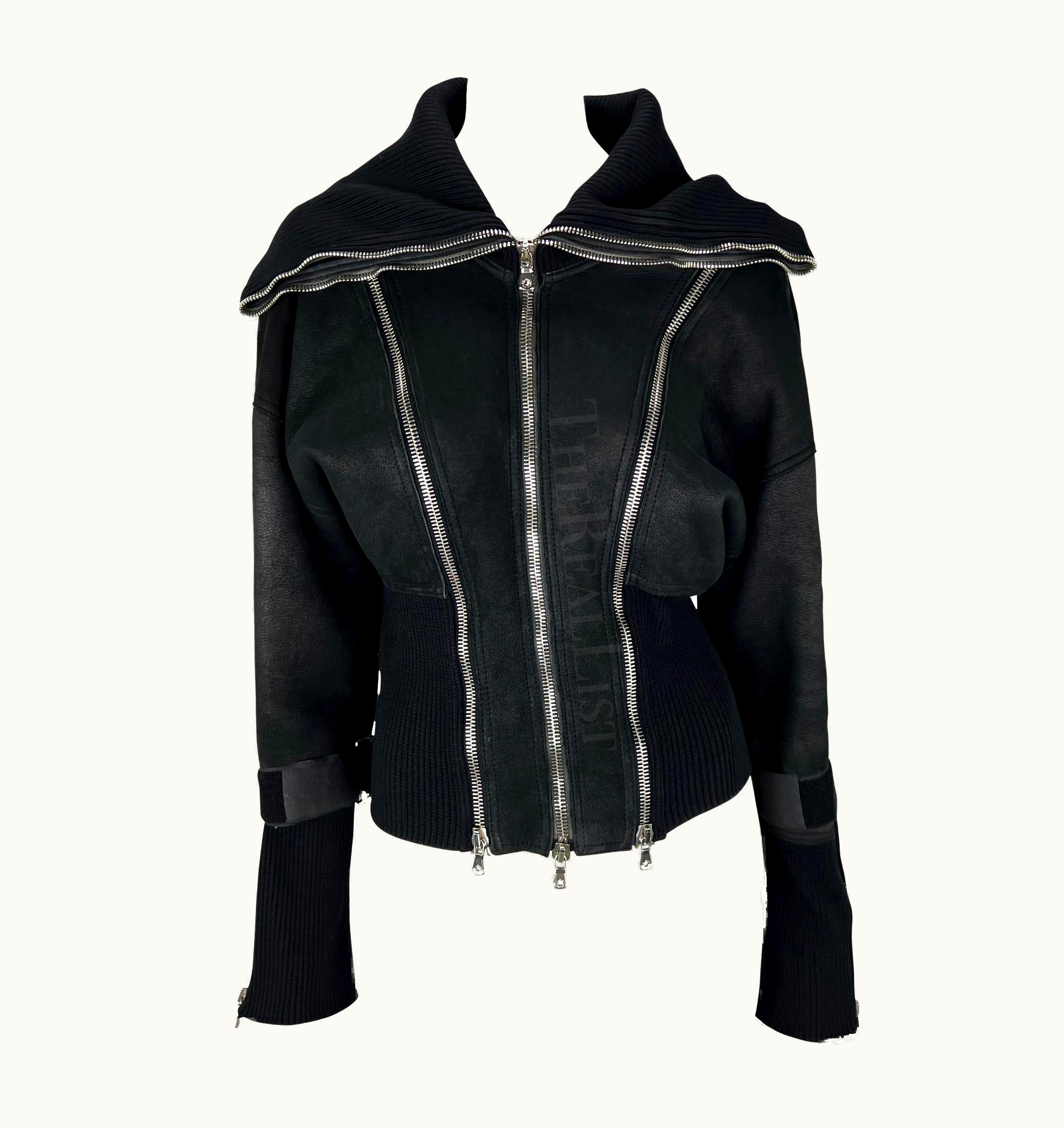 Dolce & Gabbana AW 2003 Dolce & Gabbana Black Shearling Zipper Velcro Strap Jacket