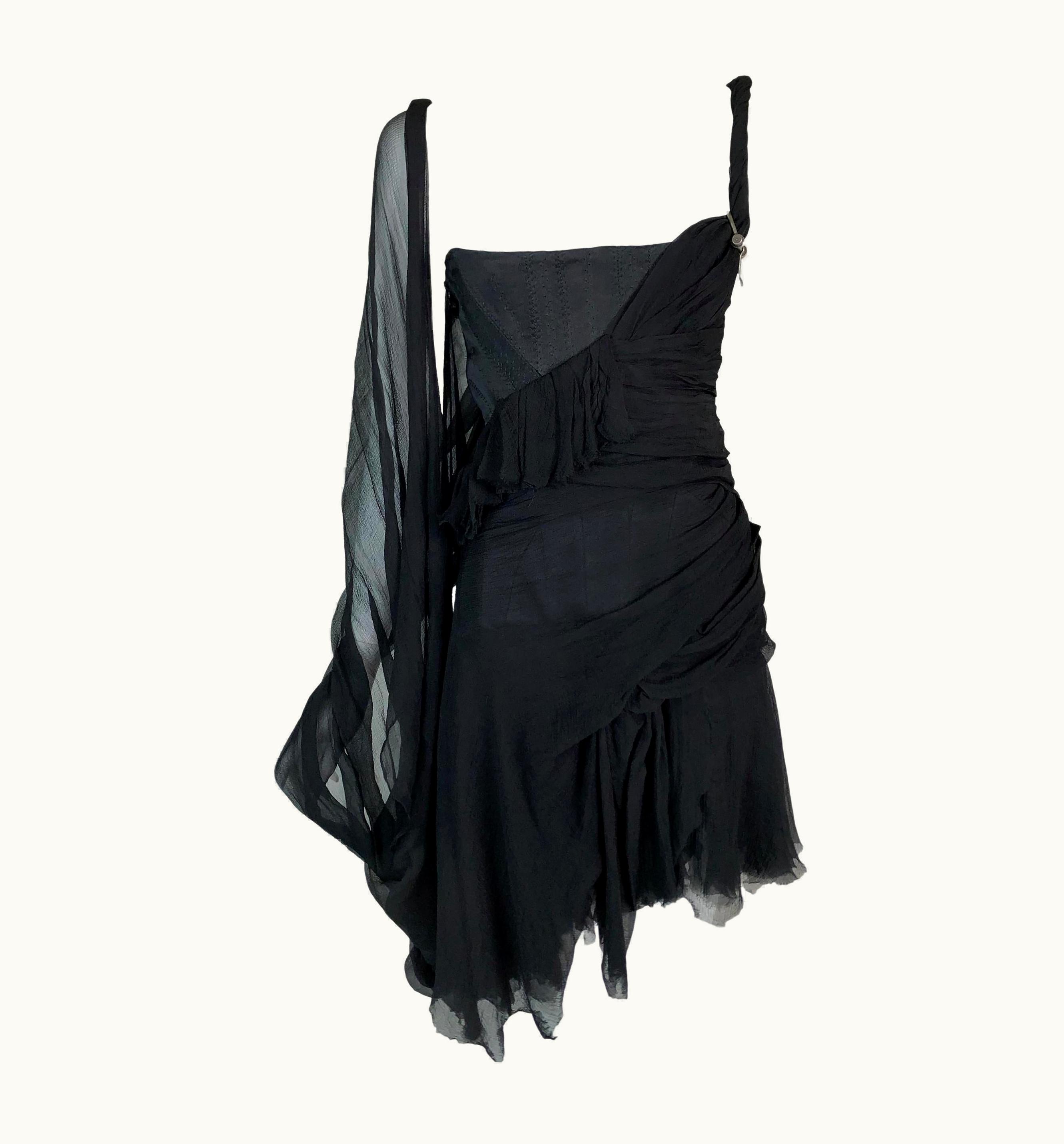 Alexander McQueen S/S 2003 Alexander McQueen Irere Shipwreck Black Silk Bustier Mini Dress