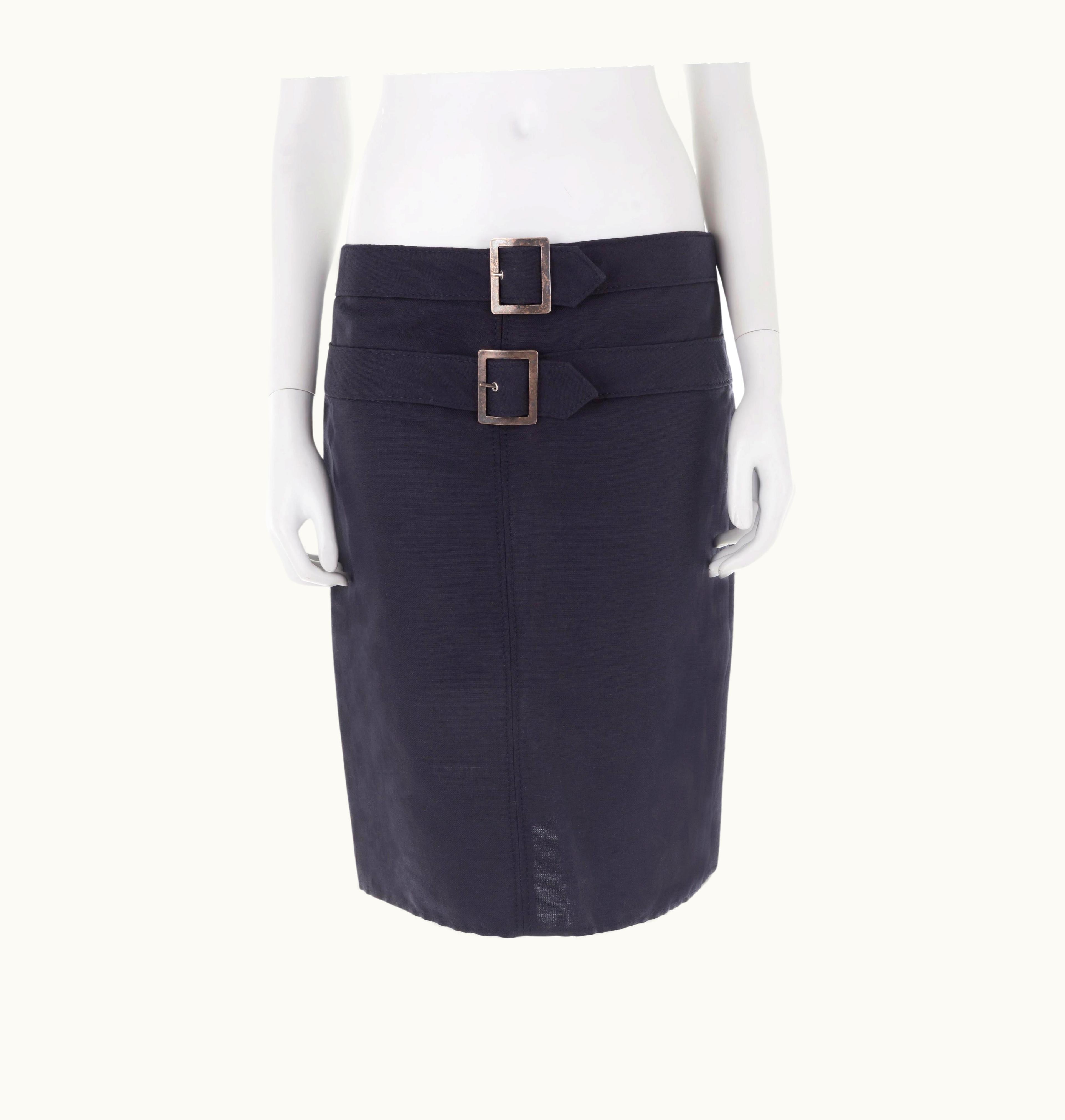 Valentino Valentino S/S 2004 Navy Blue Double Belt Skirt