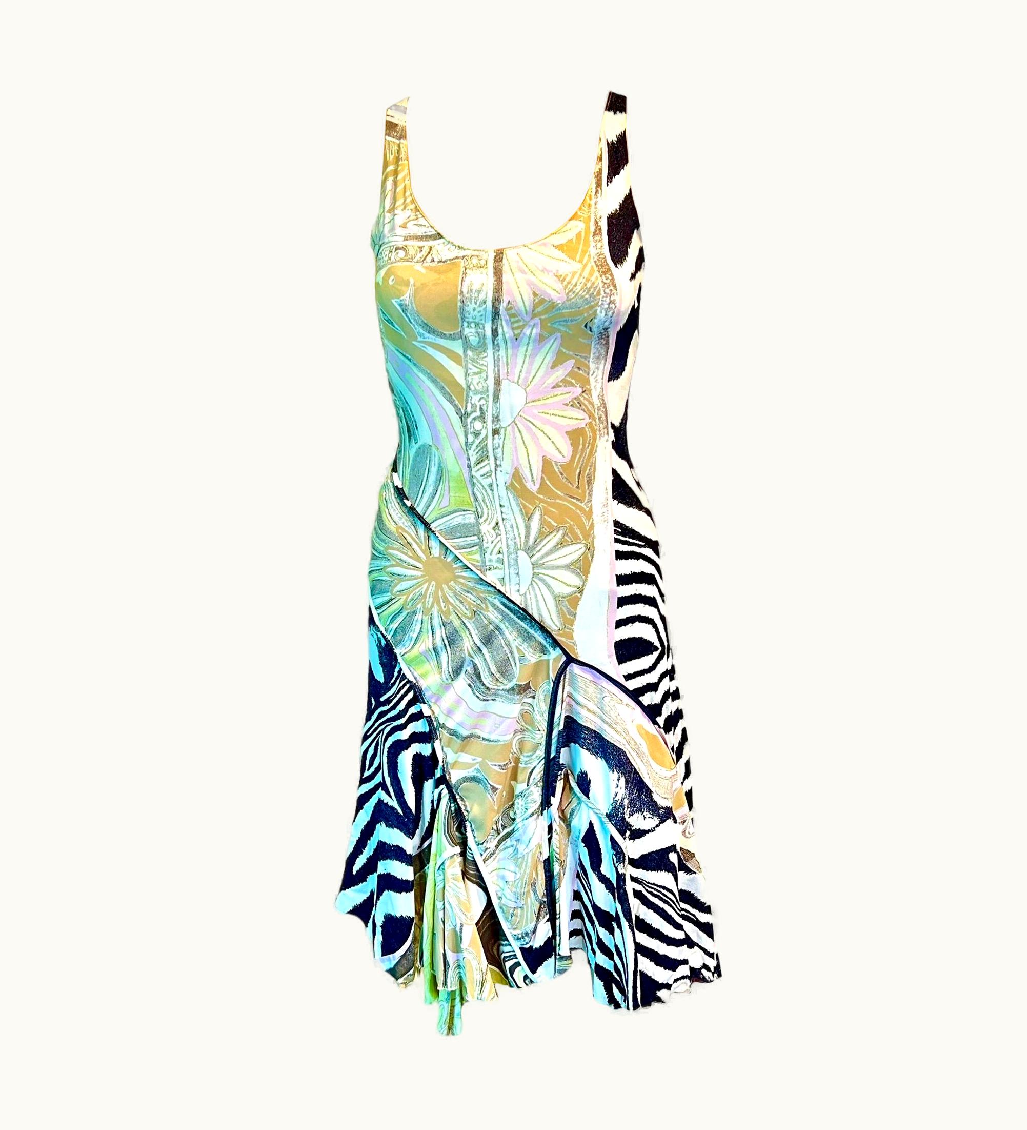 Roberto Cavalli Roberto Cavalli S/S 2004 Floral Abstract Print Asymmetric Dress