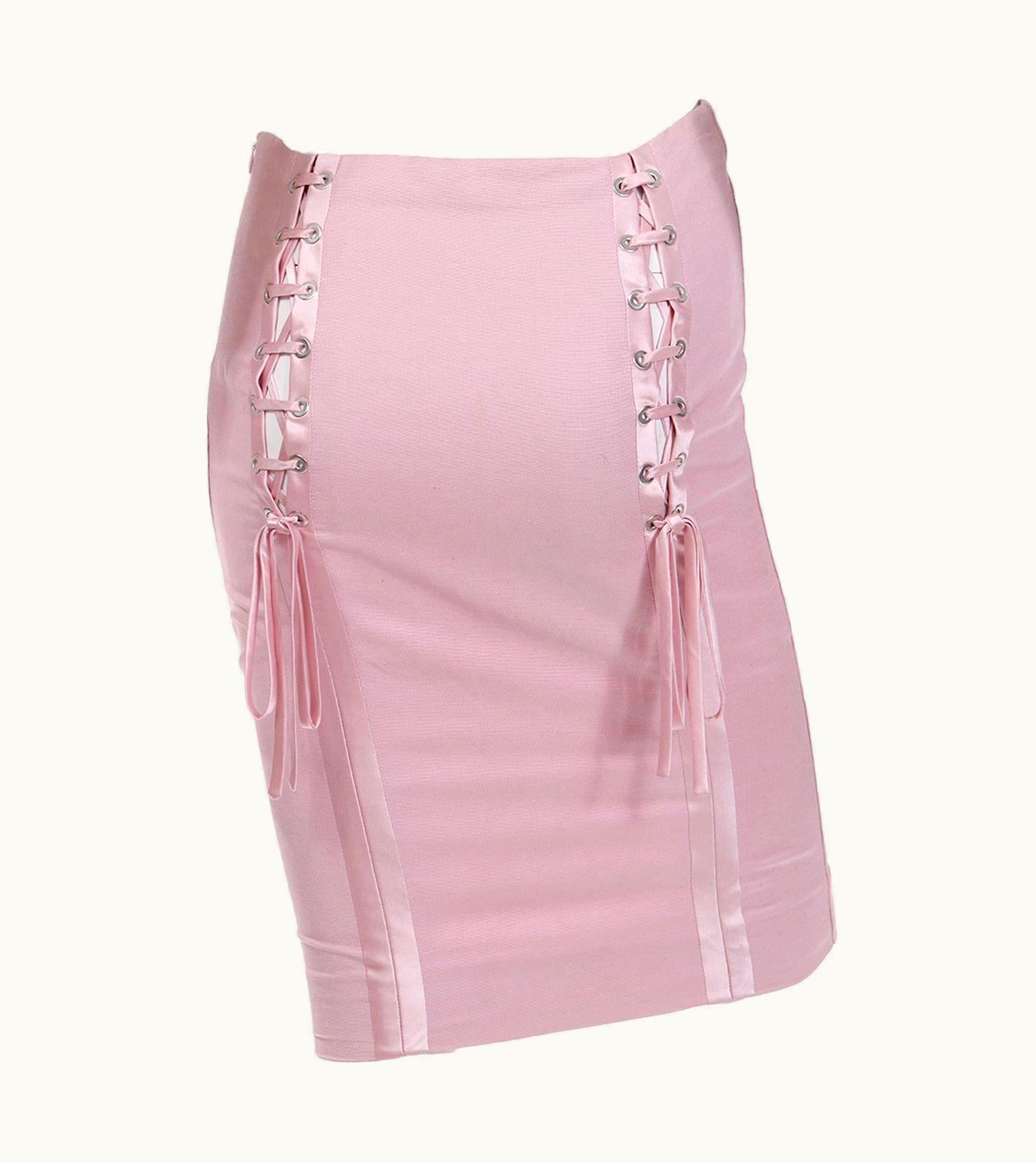 Valentino S/S 2004 Valentino Garavani Pink Corset Tied Runway Skirt