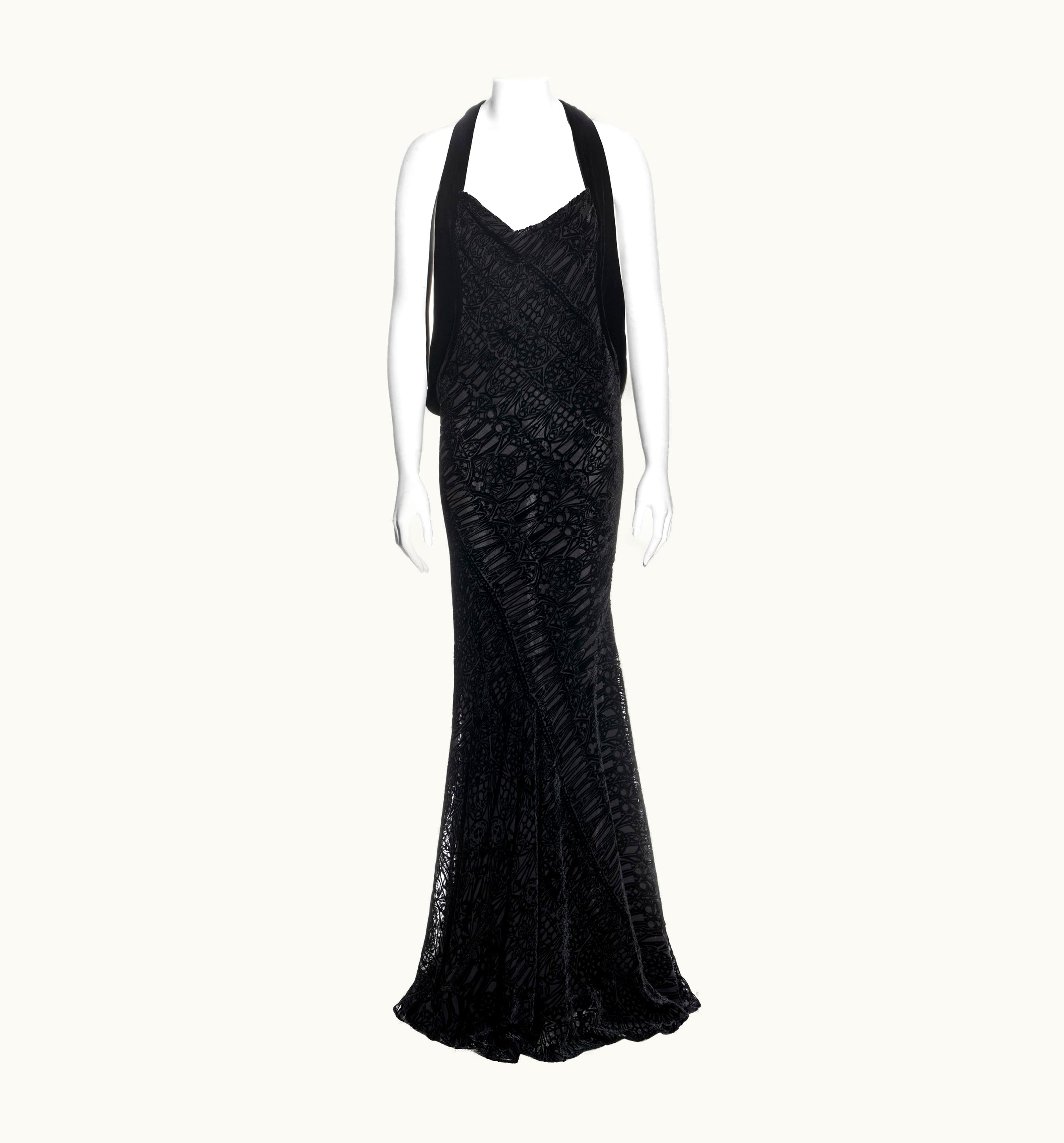 Alexander McQueen Alexander McQueen Black Silk Devoré Corseted Evening Dress, AW 2004