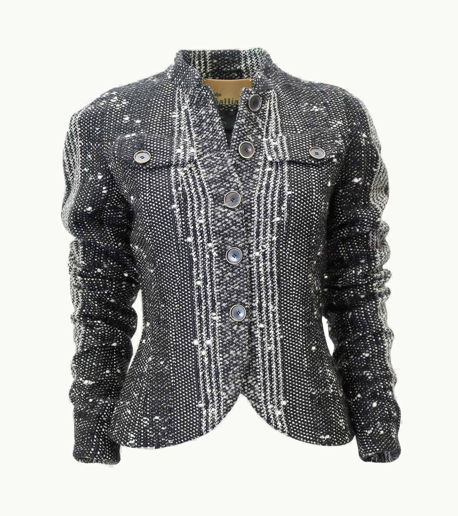 John Galliano John Galliano AW-2004 Wool Mix Fitted Officer Tweed Jacket