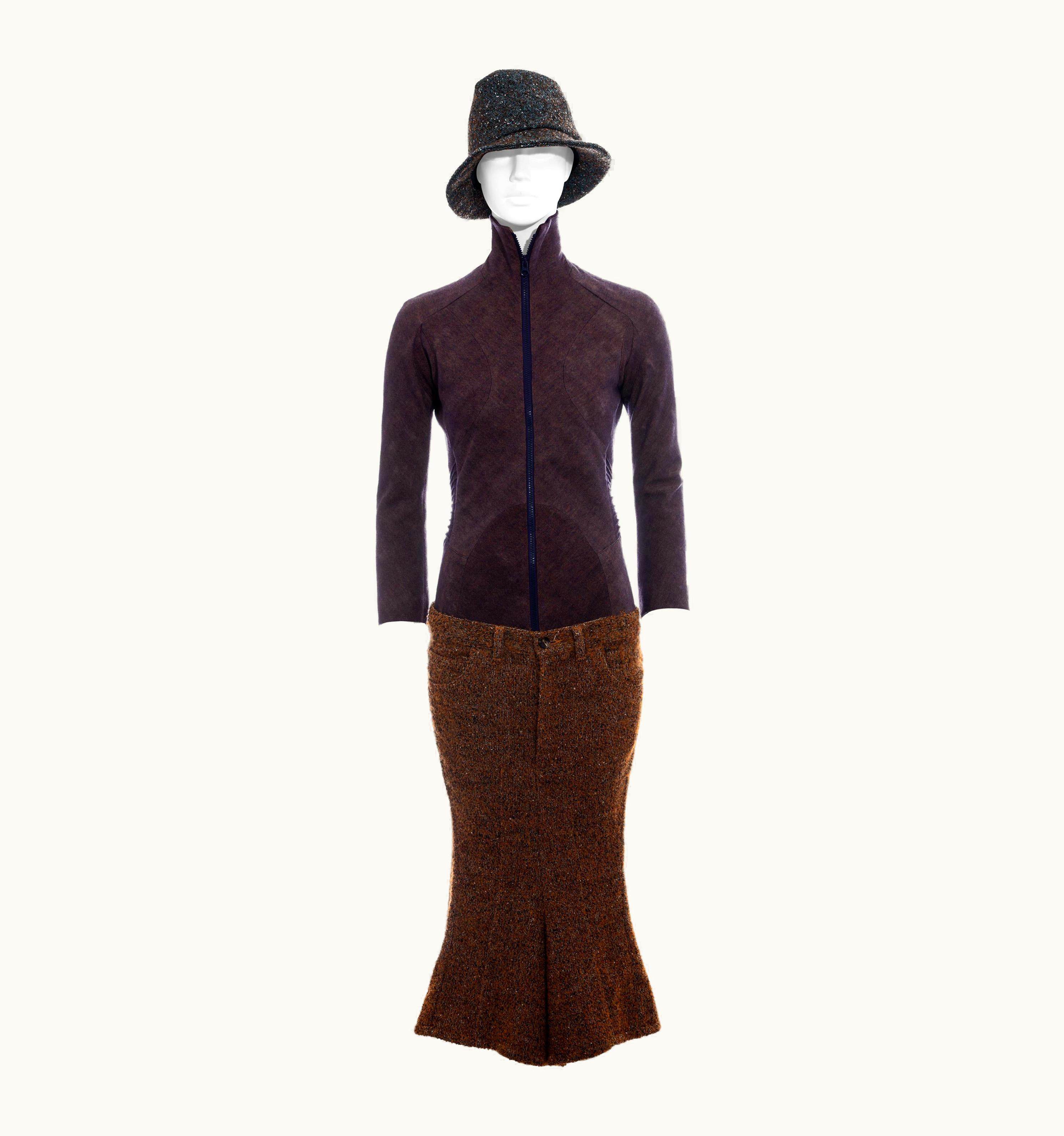 Junya Watanabe Junya Watanabe Multicoloured Wool Tweed Pant Suit And Hat, AW 2004