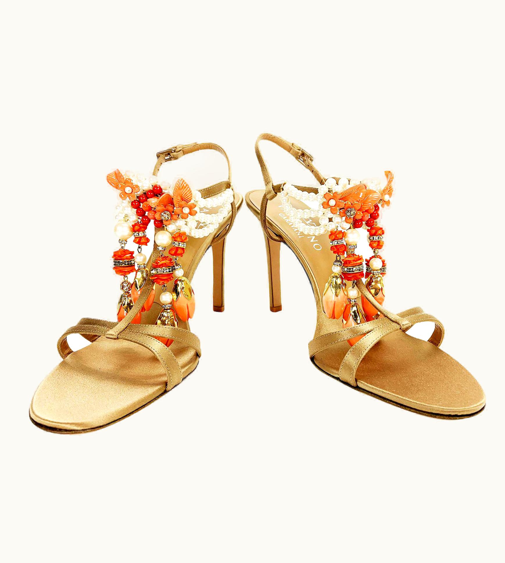 Valentino Valentino Garavani AW 2004 Pearls Crystal Enamel Embellished Sandals