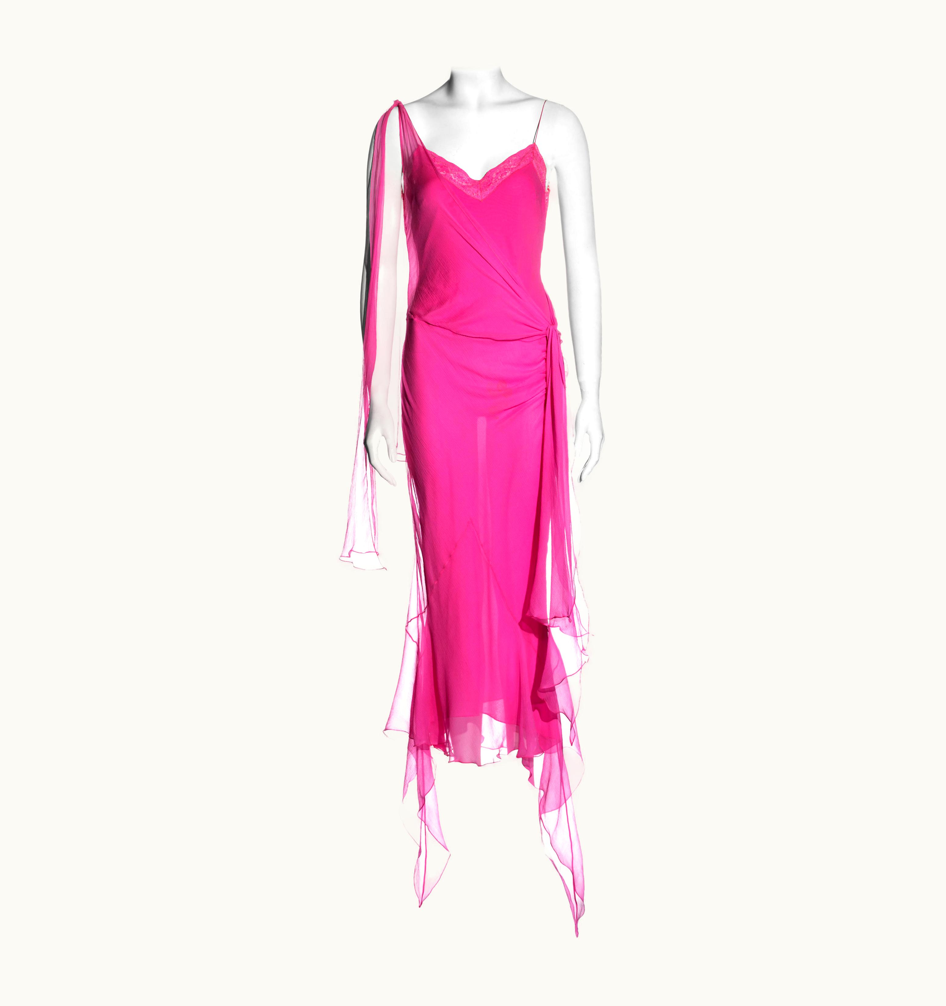 John Galliano John Galliano Hot Pink Silk Chiffon Bias-cut Evening Dress, S/S 2004