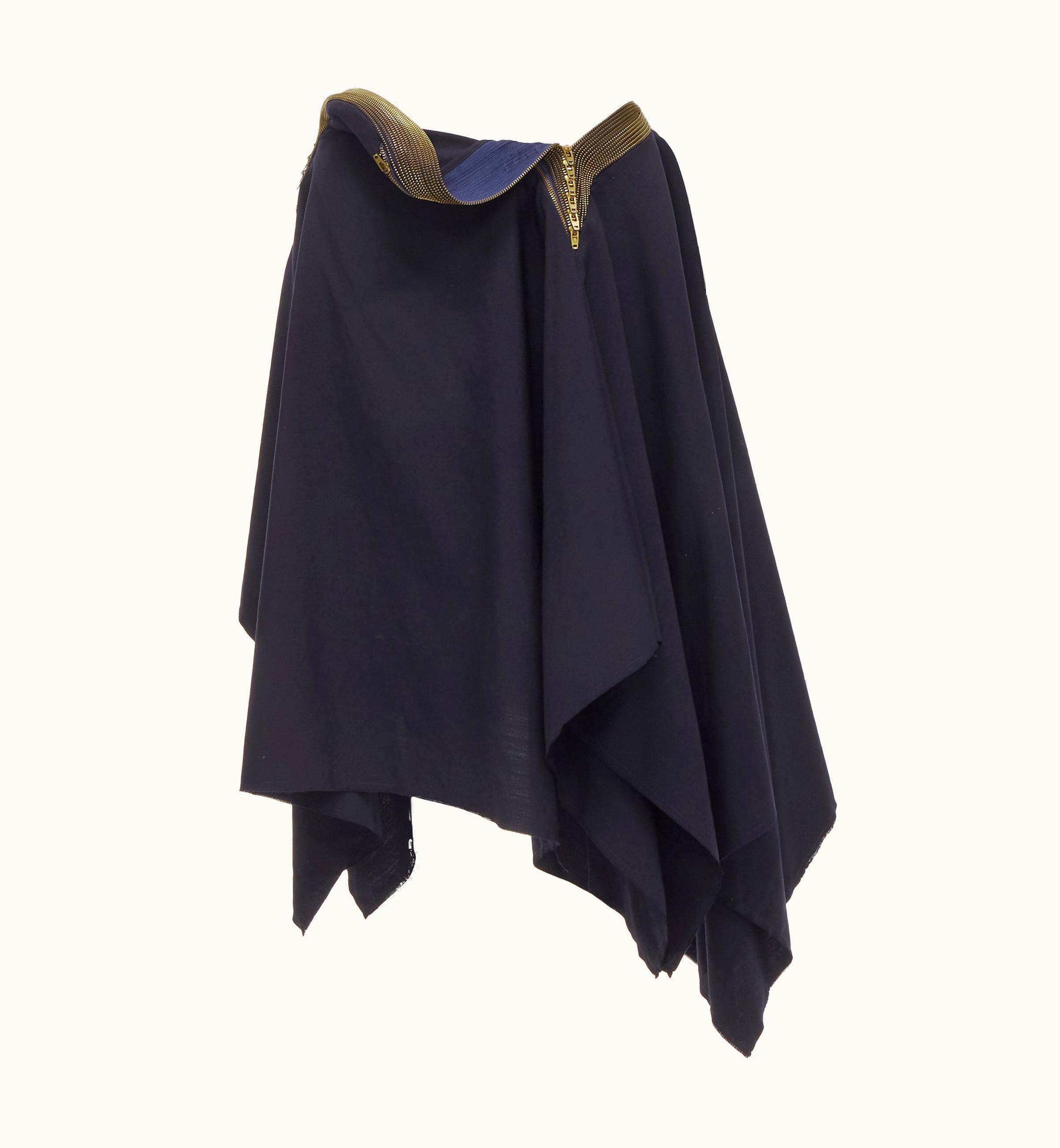 Junya Watanabe Vintage Junya Watanabe 2004 Navy Zipper Trimmed Draped Raw Handkerchief Skirt