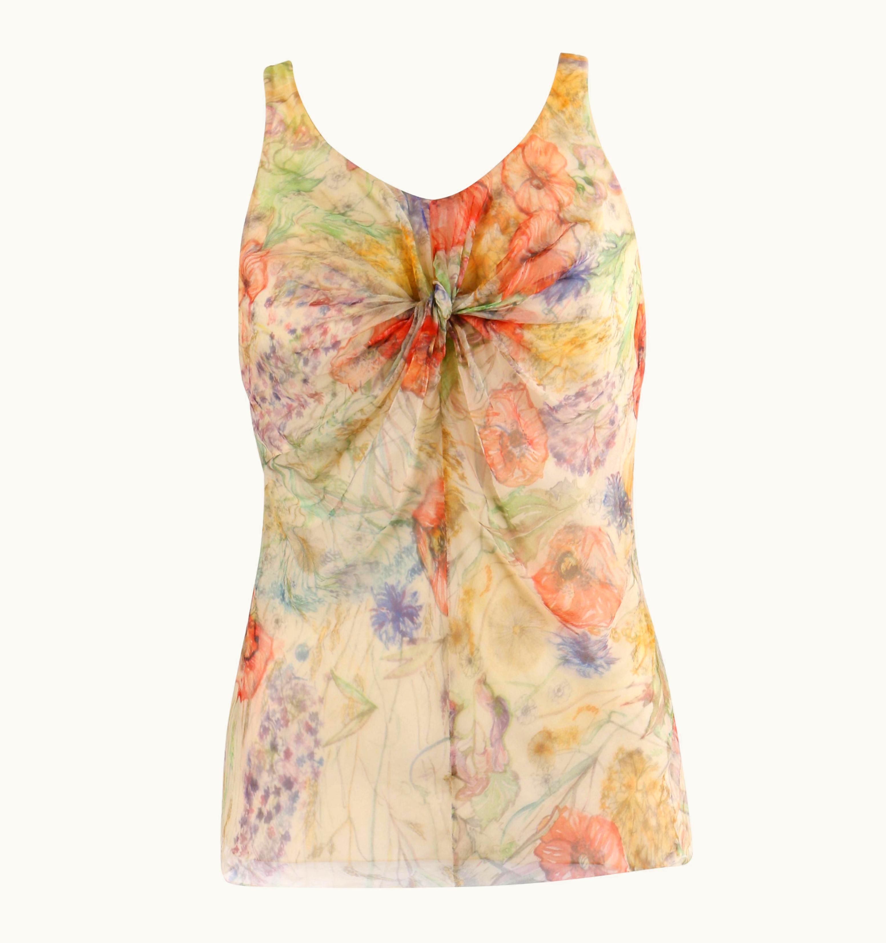 Alexander McQueen Alexander McQUEEN S/S 2004 "Deliverance" Silk Floral Twisted Knot Tank Top