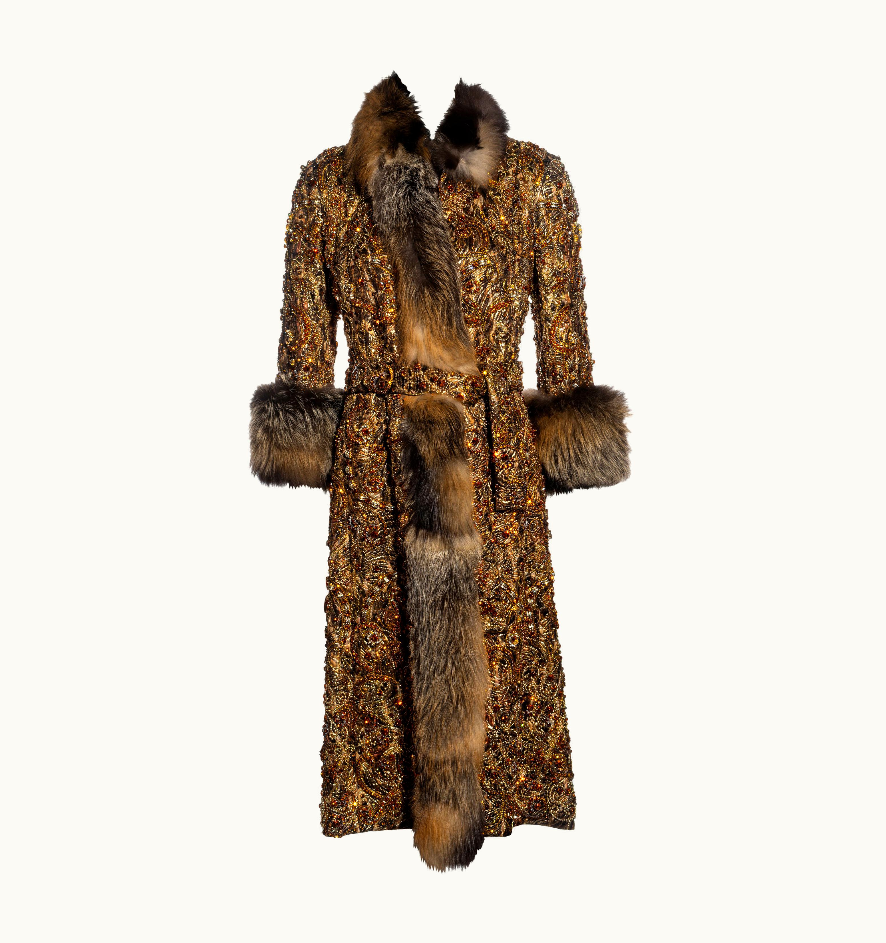 Dolce & Gabbana Dolce & Gabbana Brocade And Fox Fur Crystal Embellished Evening Coat, AW 2004
