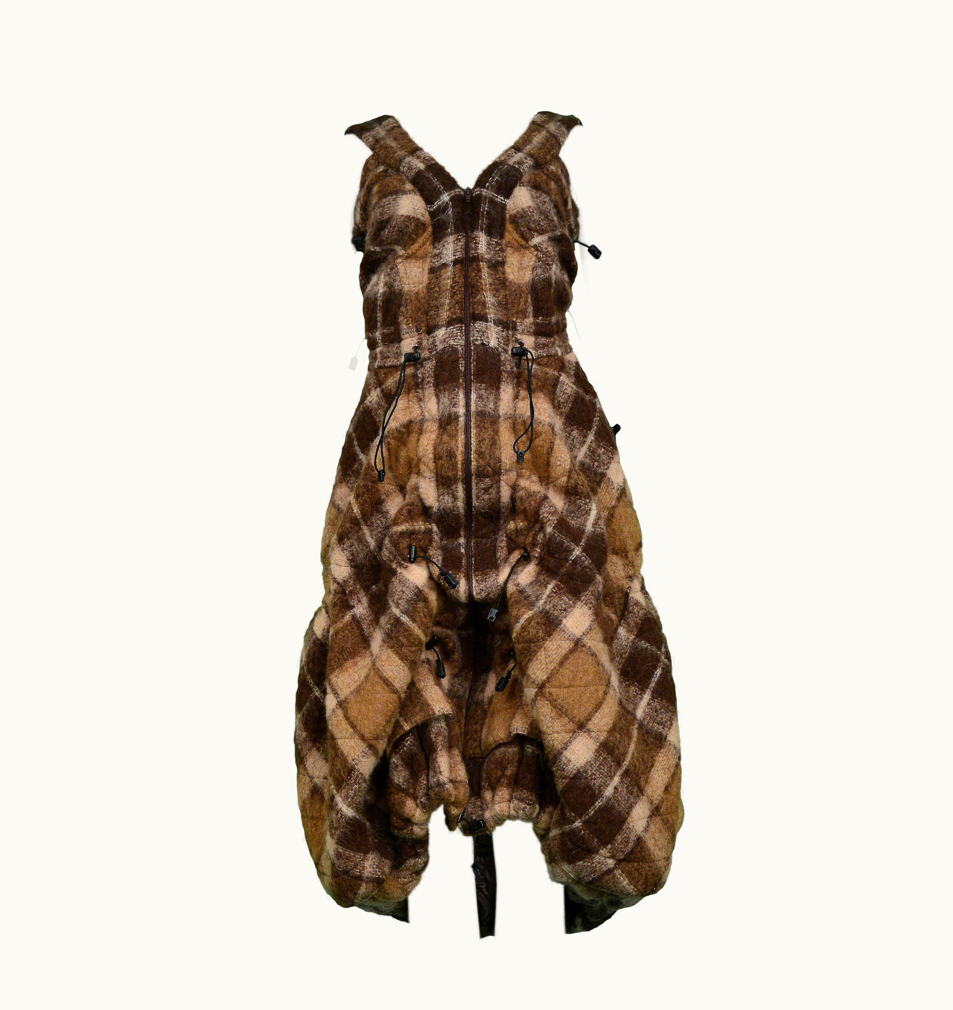 Junya Watanabe Junya Watanabe Brown Plaid Wool Drawstring Dress 2005