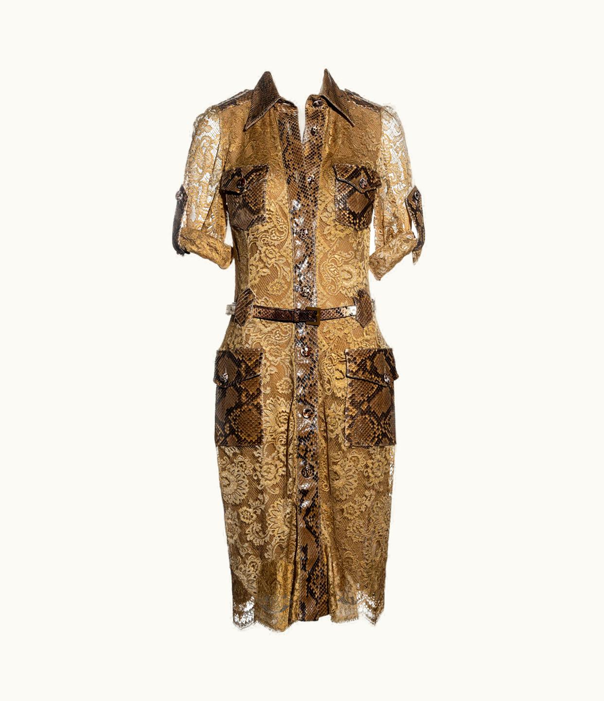 Dolce & Gabbana Dolce & Gabbana Gold Lace And Python Shirt Dress, S/S 2005