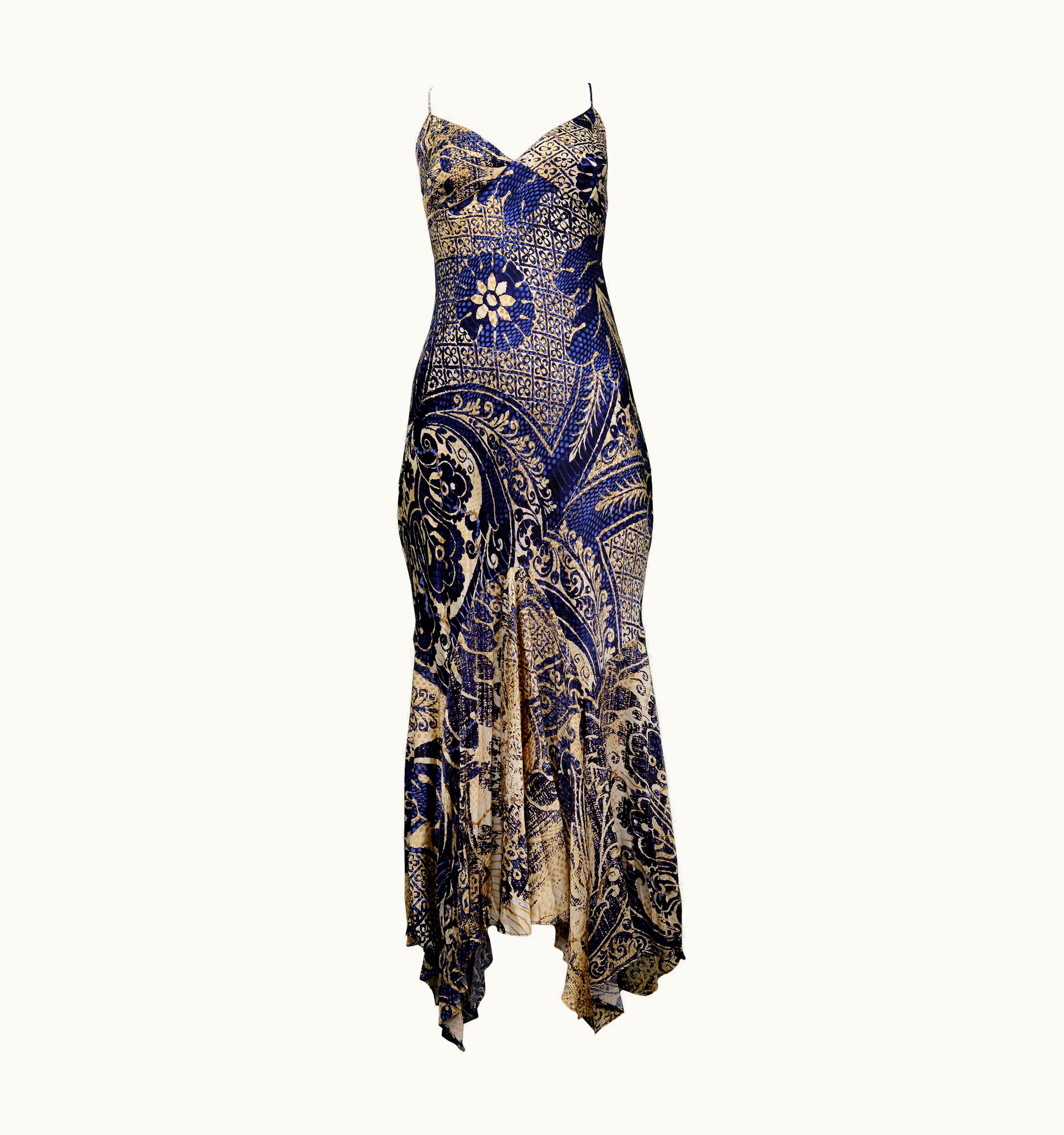 Roberto Cavalli Roberto Cavalli Tan And Blue Printed Slip Dress Back 2005