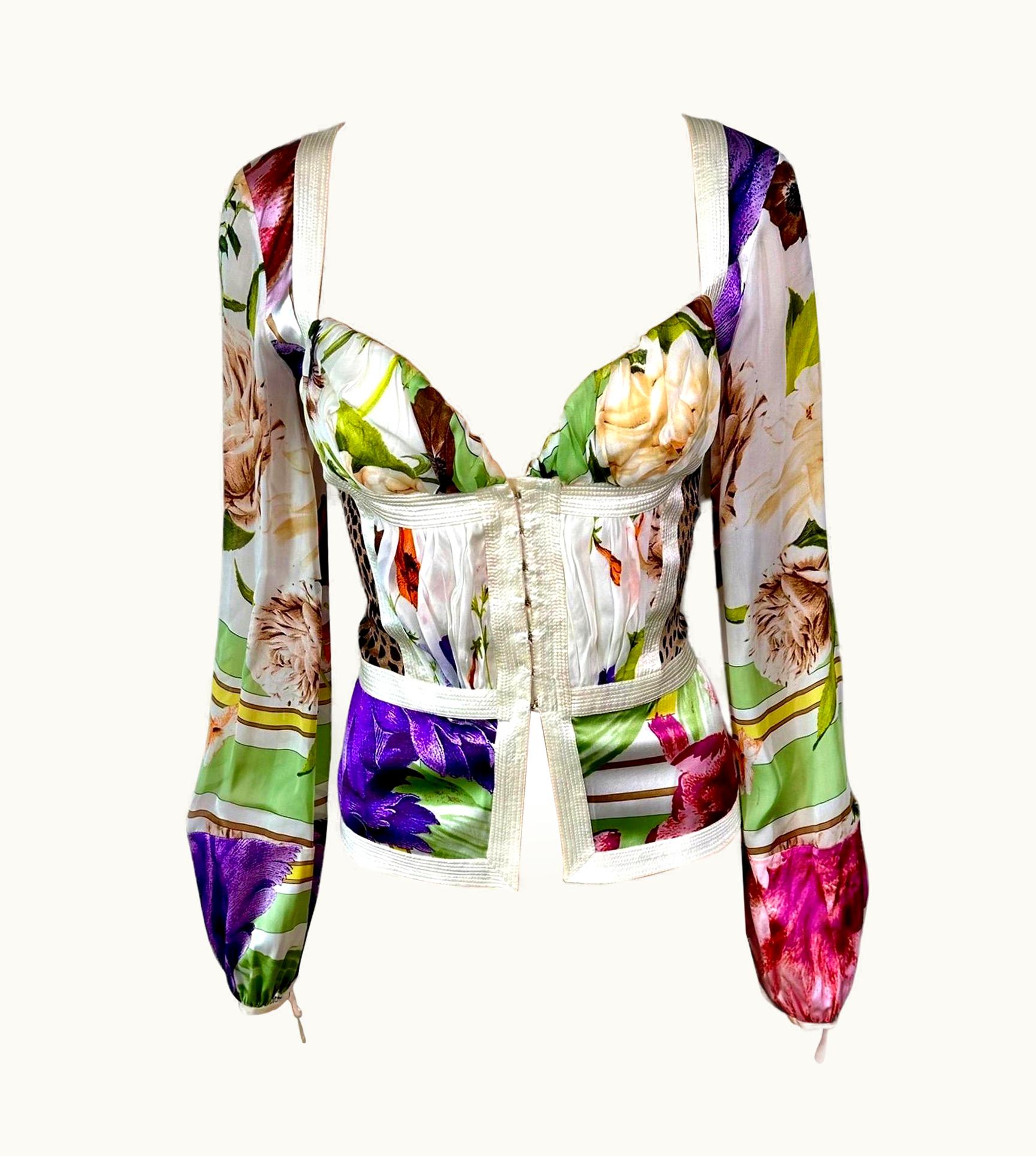 Roberto Cavalli Roberto Cavalli S/S 2005 Bustier Corset Plunging Silk Blouse Top