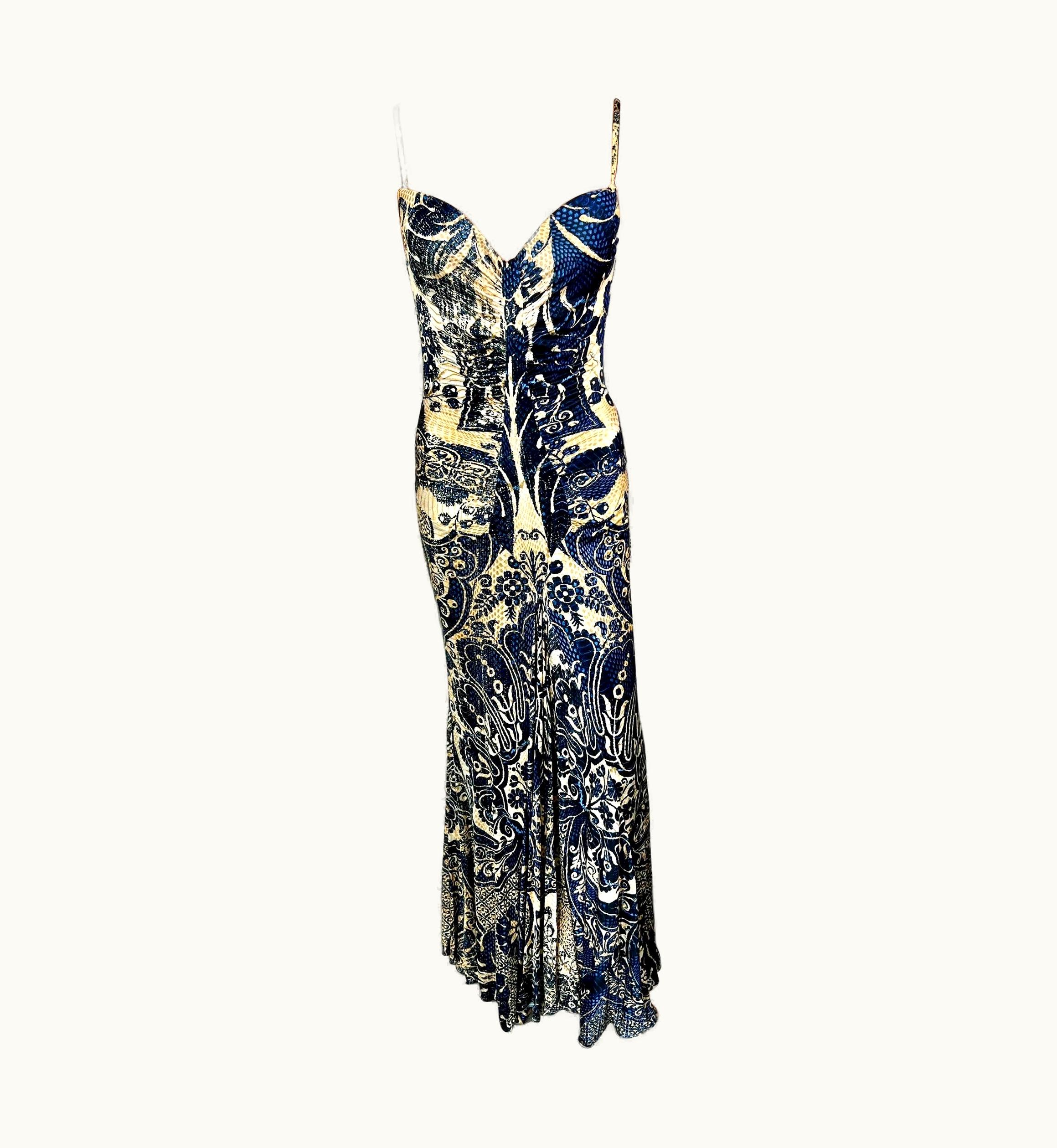 Roberto Cavalli Roberto Cavalli C.2005 Bustier Bra Abstract Print Maxi Evening Dress Gown