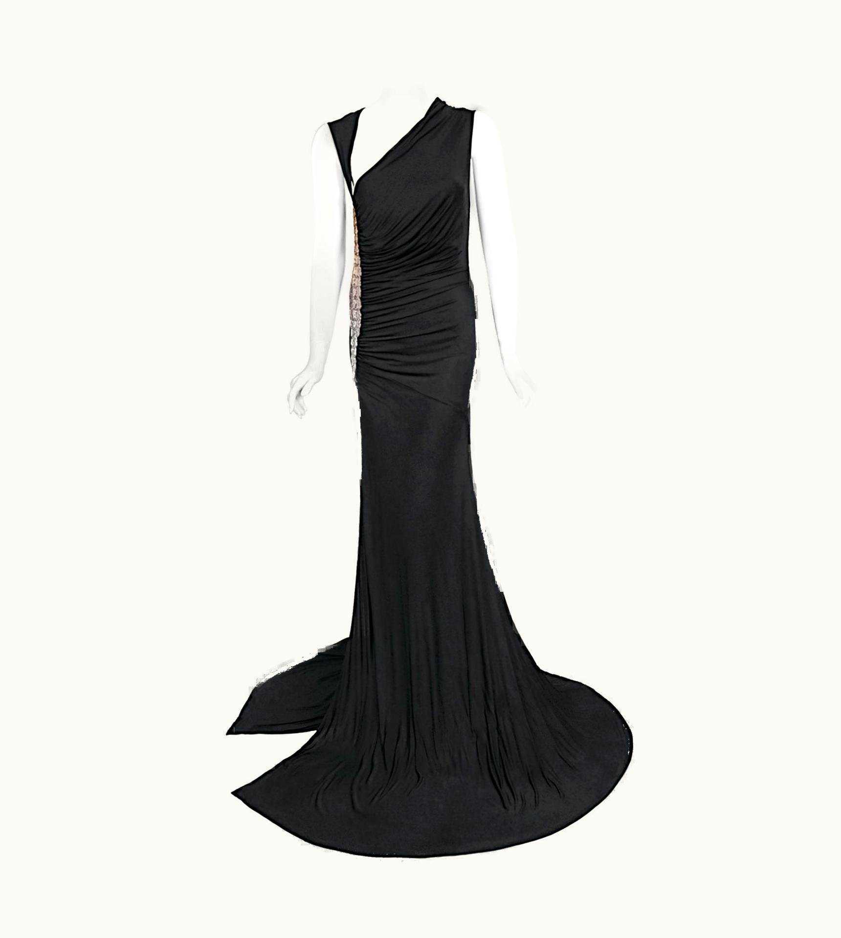 Roberto Cavalli Vintage 2005 Roberto Cavalli Black Silk Jersey Beaded Scales Hourglass Slit Gown