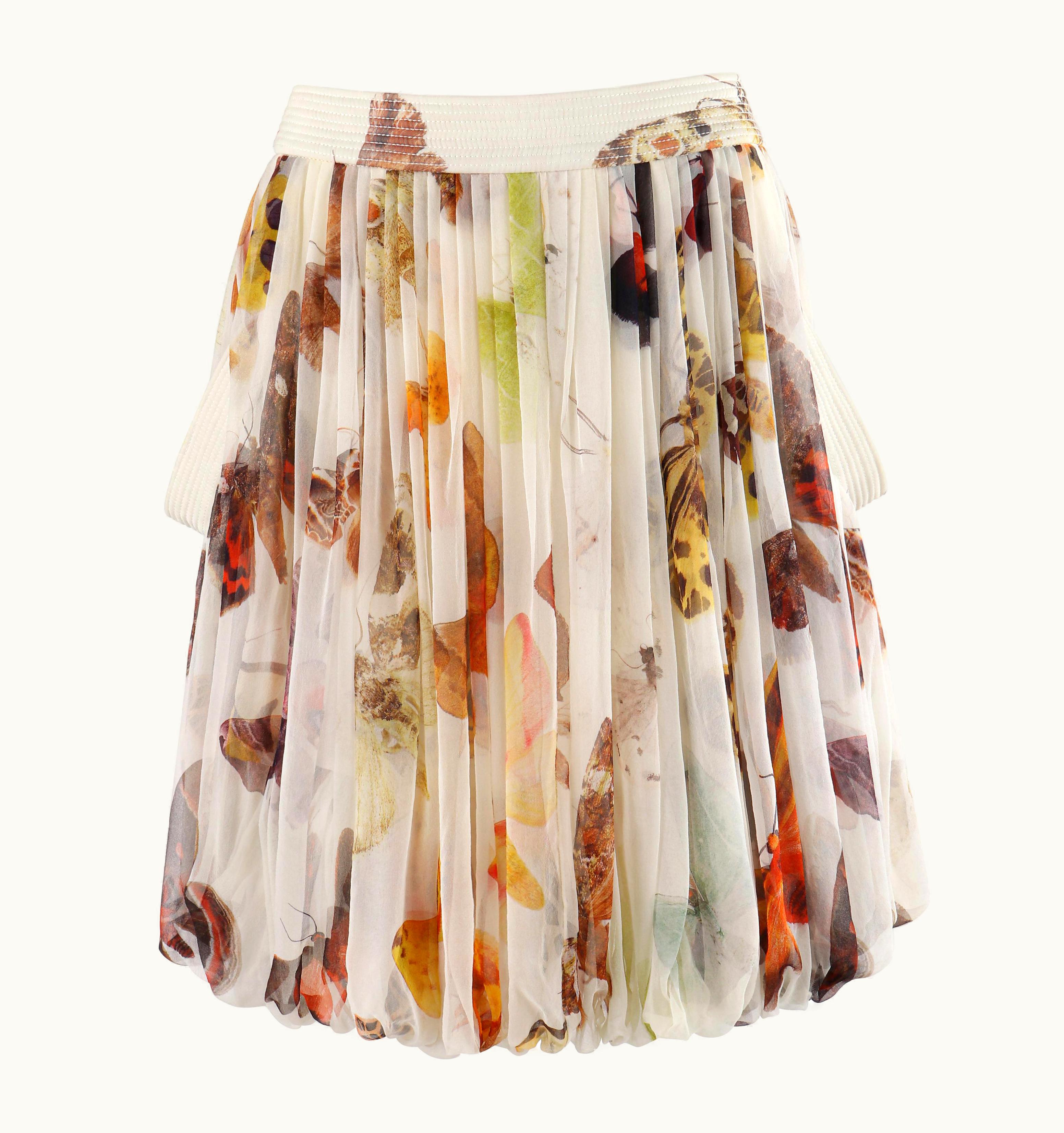 Alexander McQueen Alexander McQUEEN S/S 2005 Silk Chiffon Butterfly Print Pleated Bubble Skirt