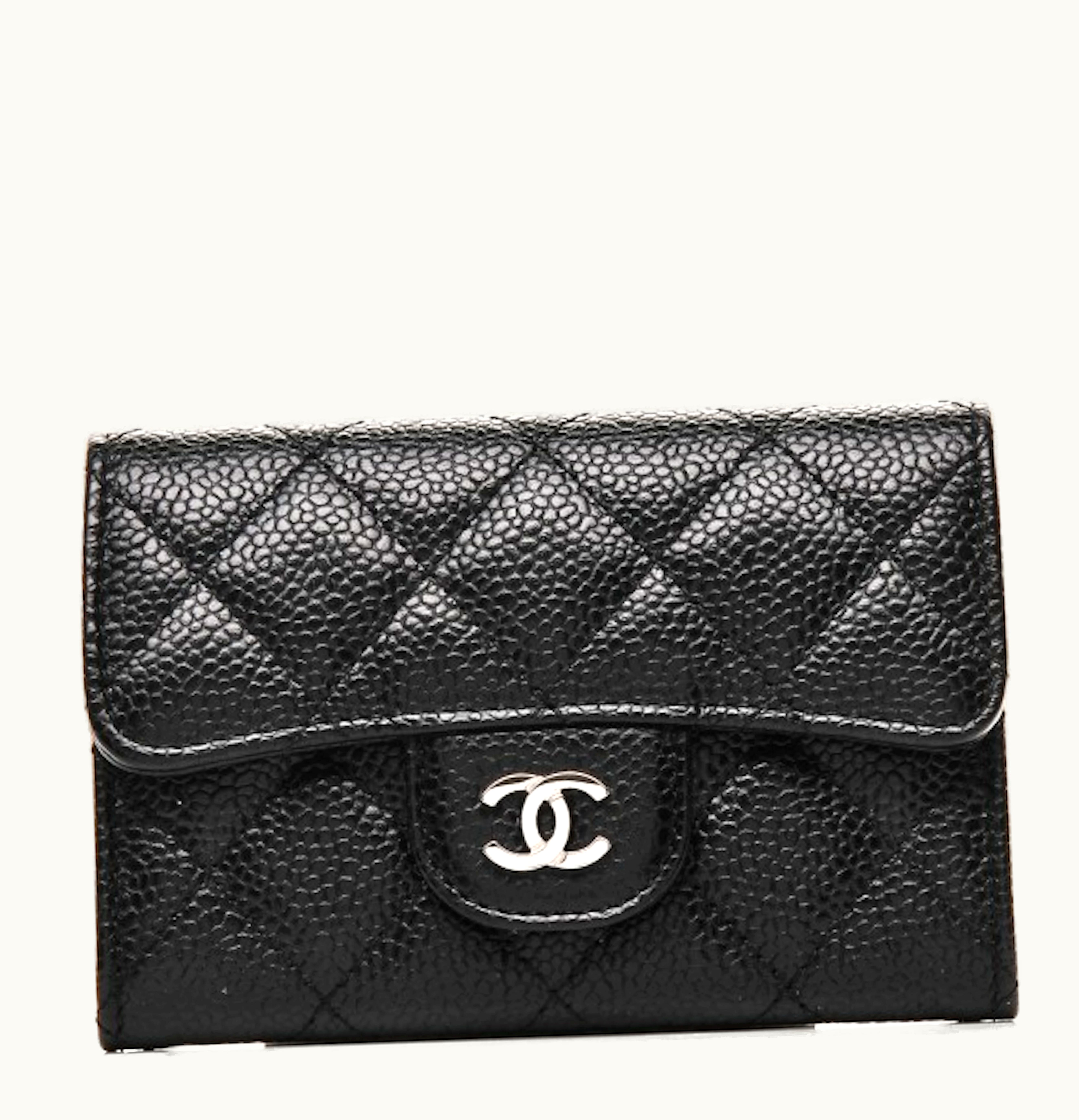 Chanel Chanel Card Holder Quilted Caviar Black Silver
