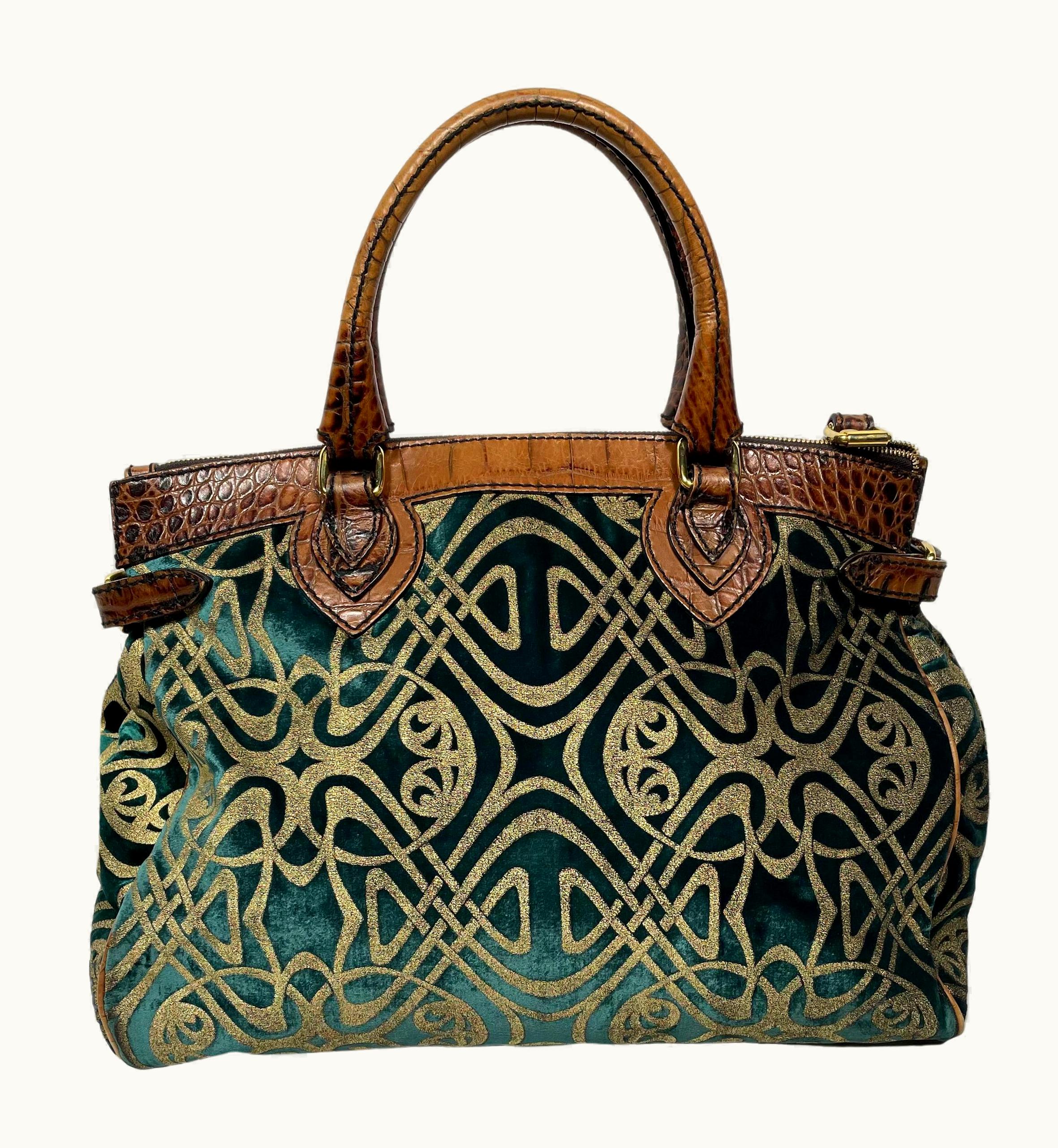 Roberto Cavalli Large Roberto Cavalli Travel Brocade Emerald Velvet Bag 2006