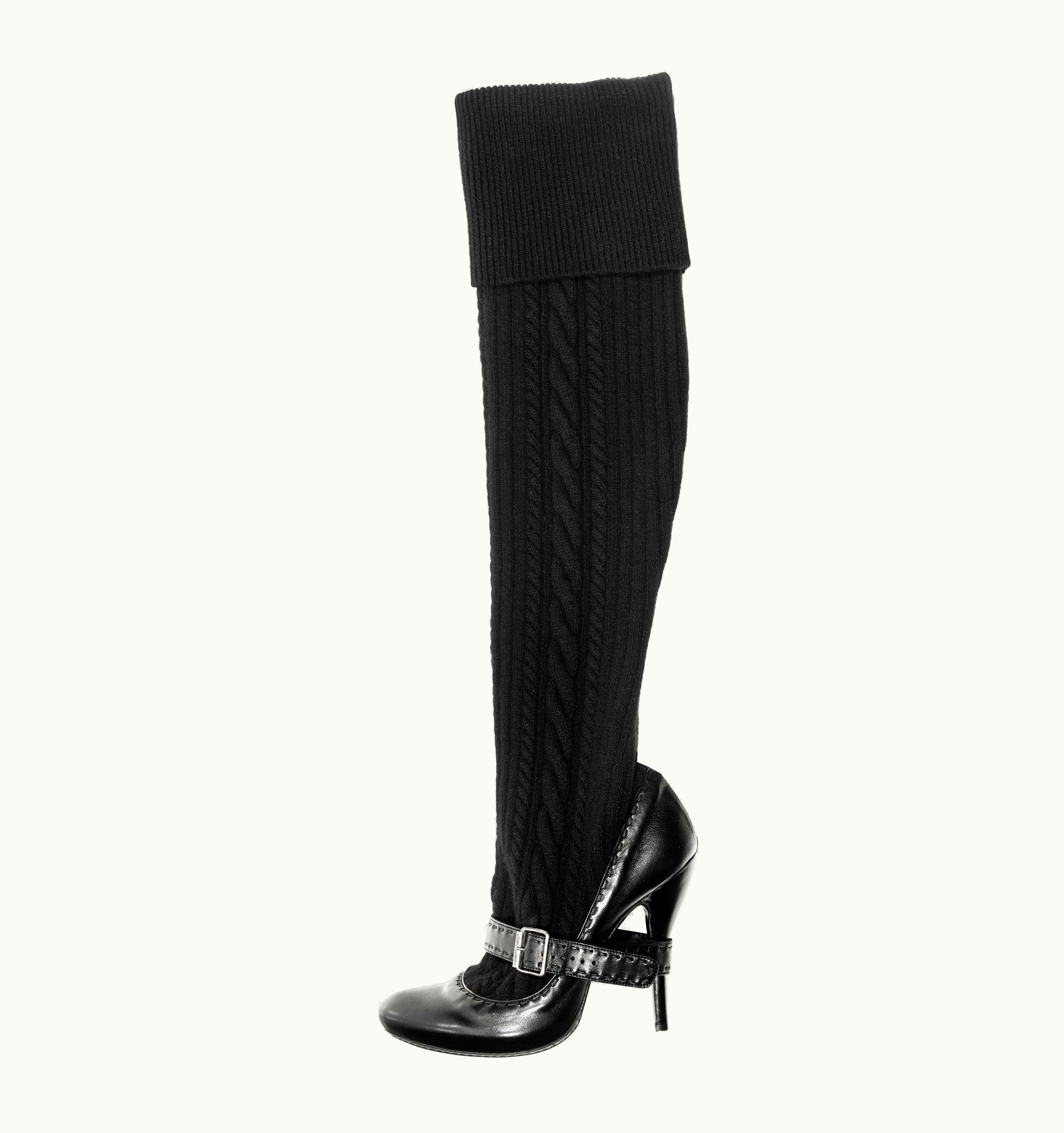 Alexander McQueen Alexander McQueen Black Leather Thigh-high Sock Boots, AW 2006