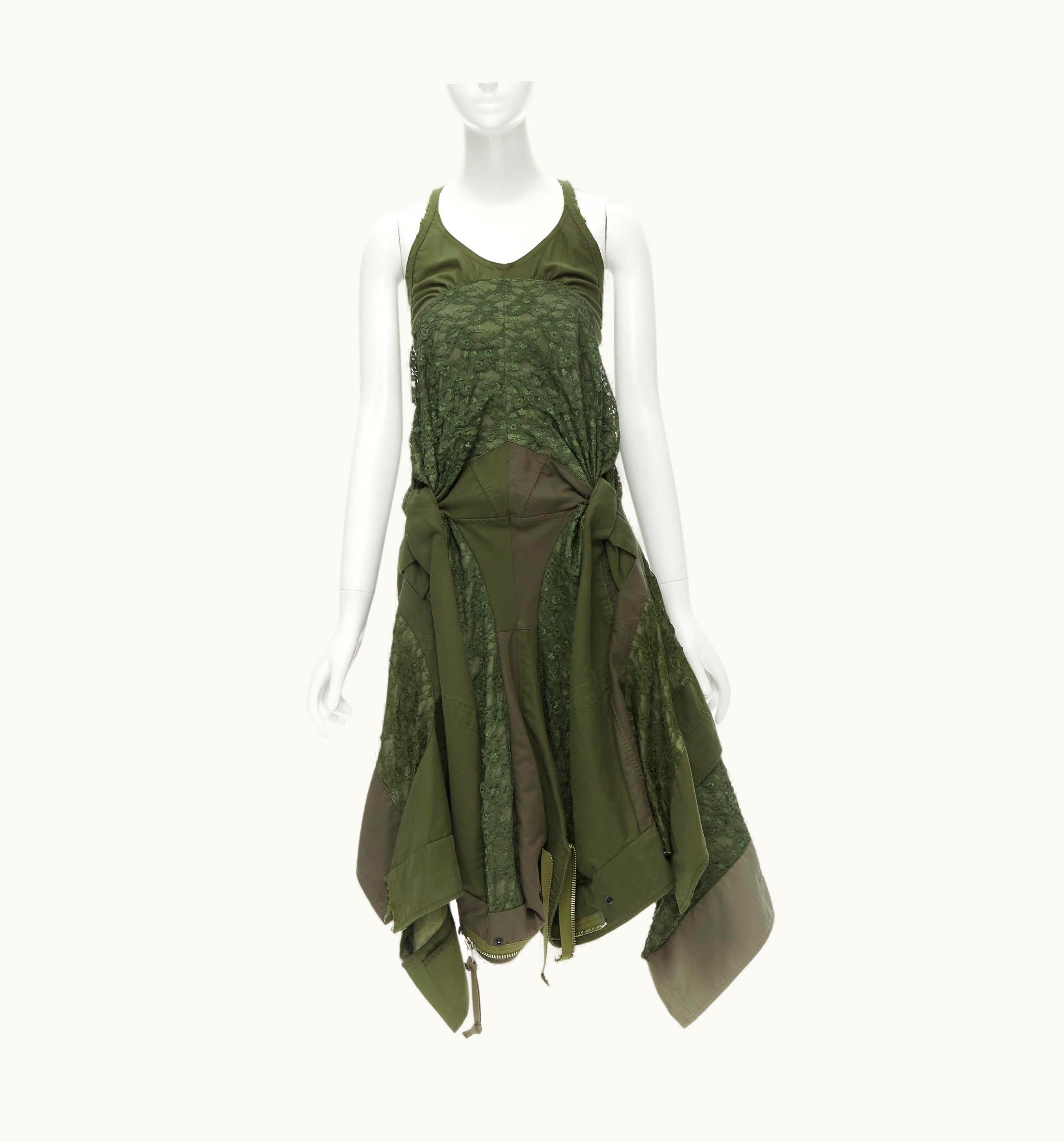 Junya Watanabe Junya Watanabe 2006 Runway Military Green Lace Deconstructed Dress