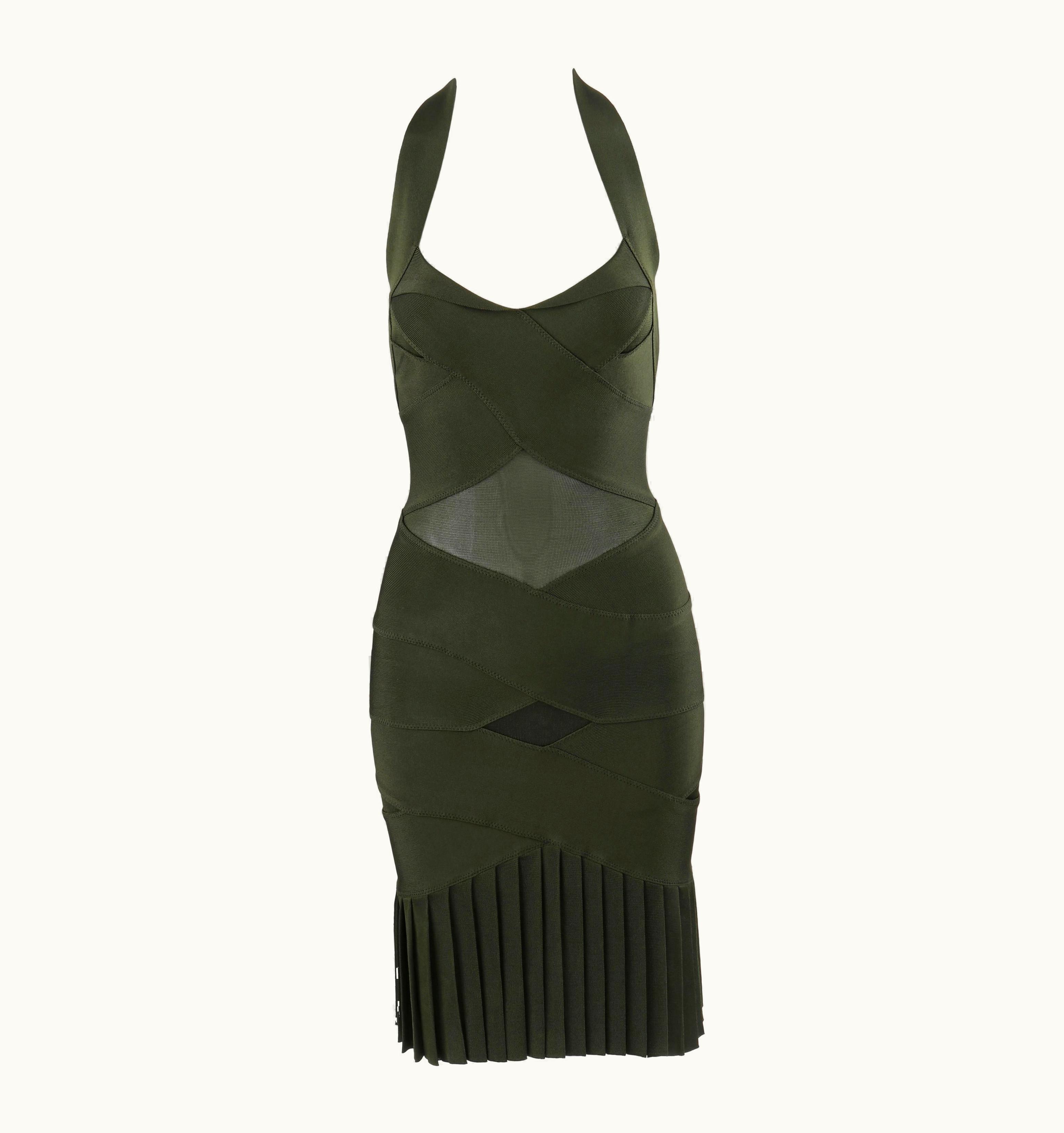 Alexander McQueen Alexander McQUEEN S/S 2006 "Neptune" Green Pleated Bandage Cutout Halter Dress