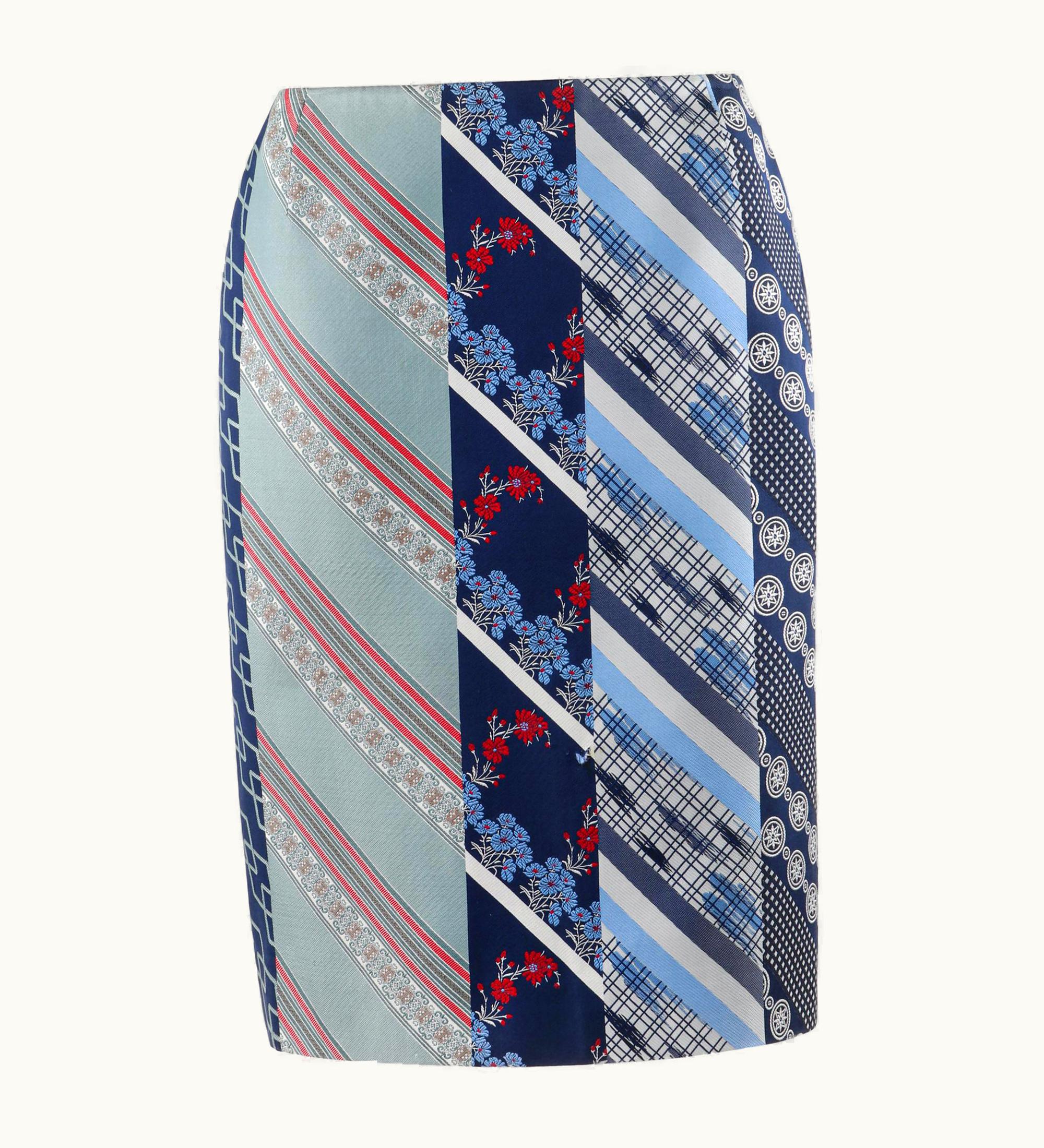 Alexander McQueen Alexander McQUEEN C.2006 Jacquard Floral Stripe Multi-Pattern Panel Sheath Skirt