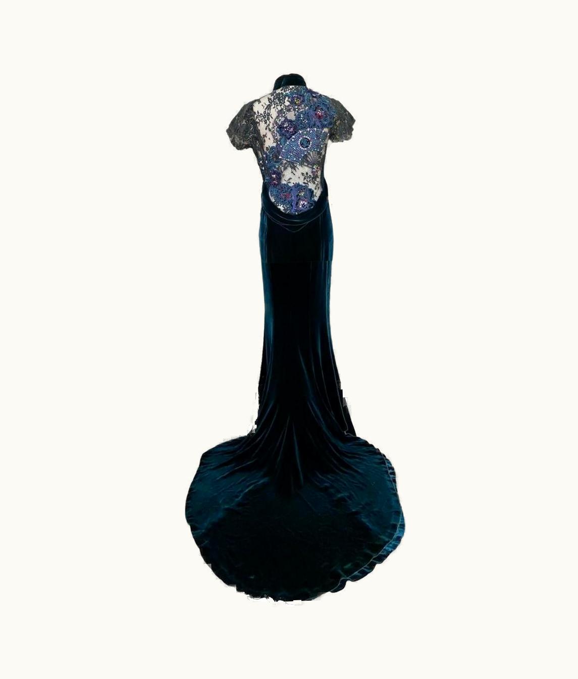 Roberto Cavalli Roberto Cavalli Green Velvet Swarovski Crystal Evening Gown AW